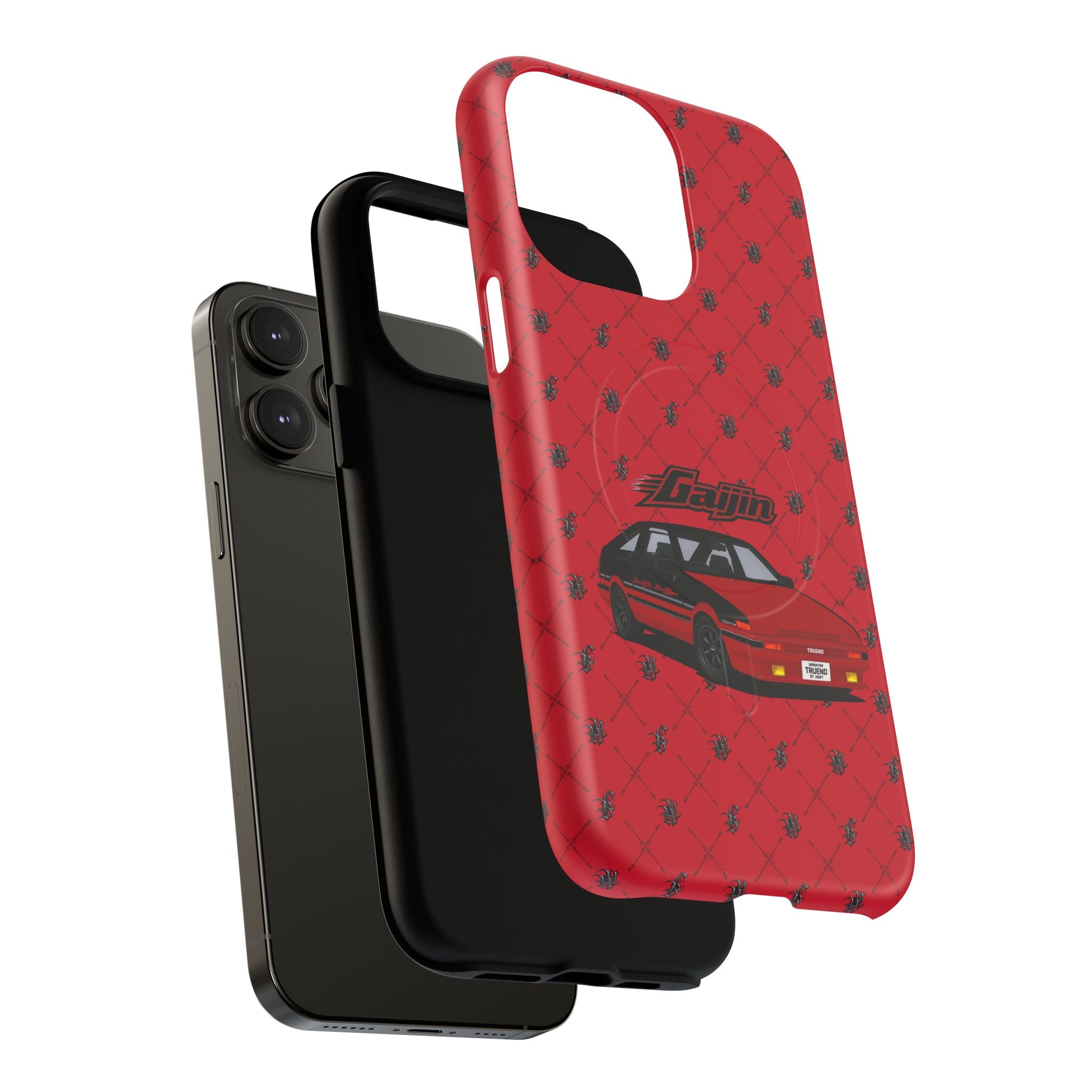 Red JDM Drift Car Magnetic Phone Case — 'Gaijin' Retro Racing Design