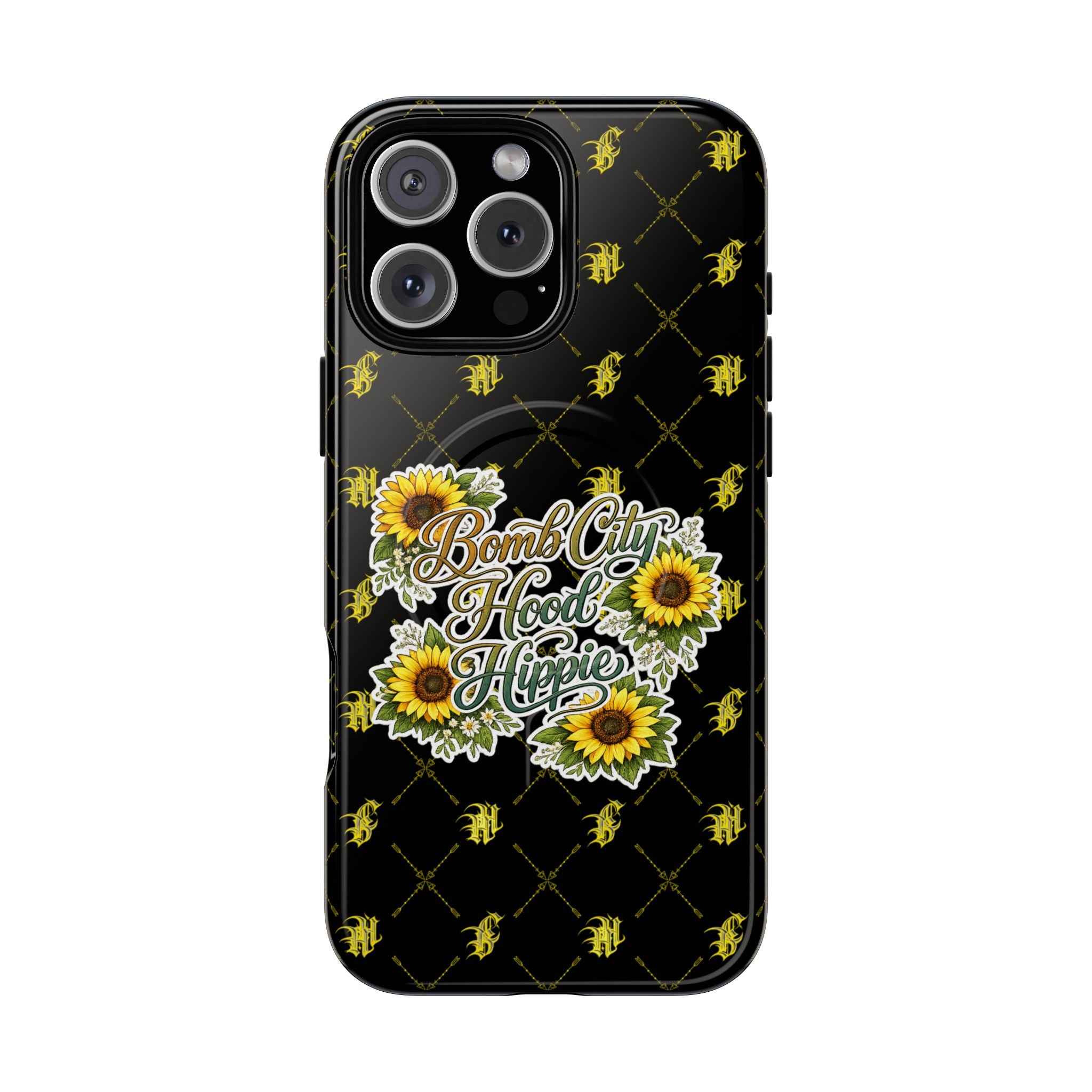 Tough Magnetic Phone Case — "Bomb City Hood Hippie" Sunflower Protective Cover