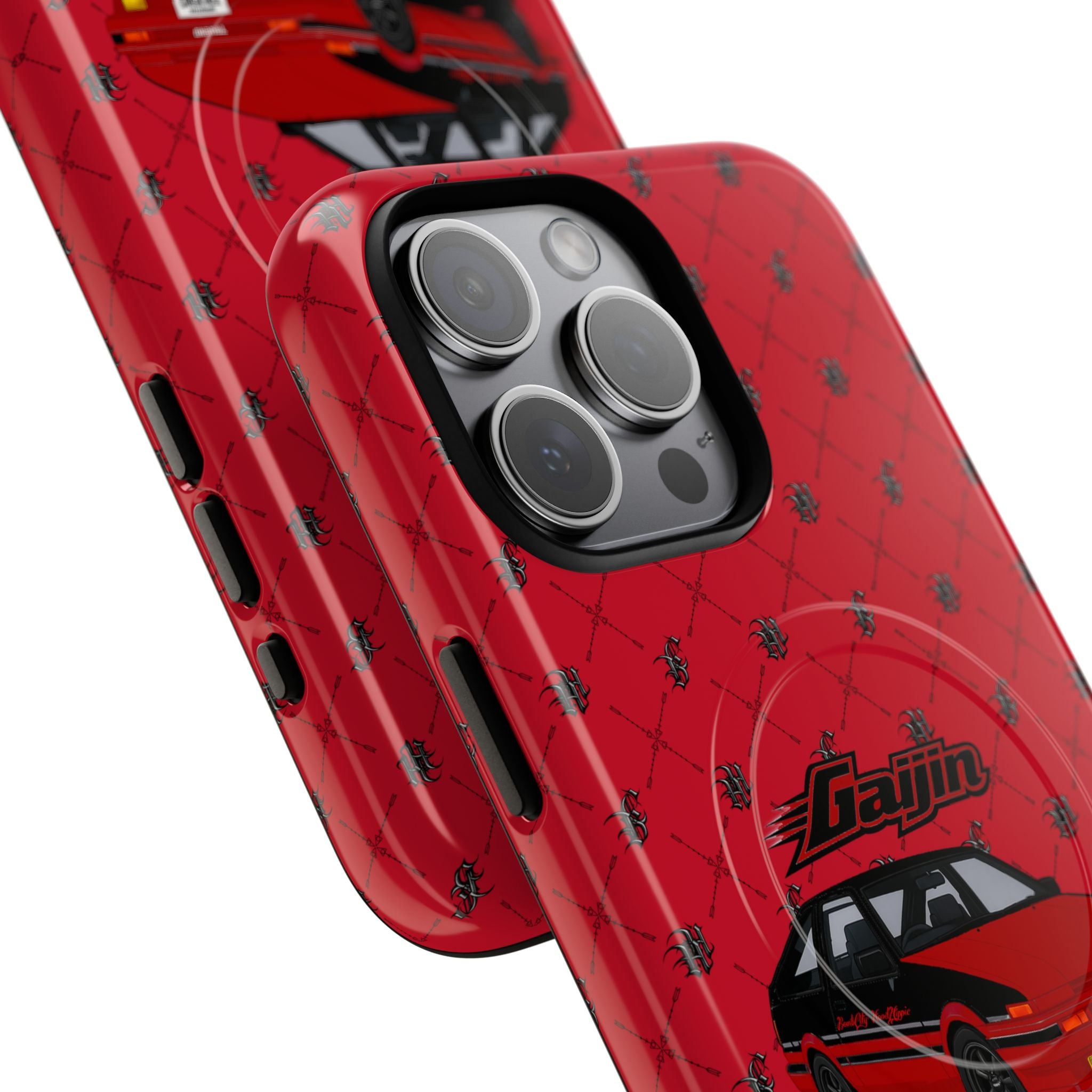 Red Retro Drift Car Tough Magnetic Phone Case — "Gajin" Graphic