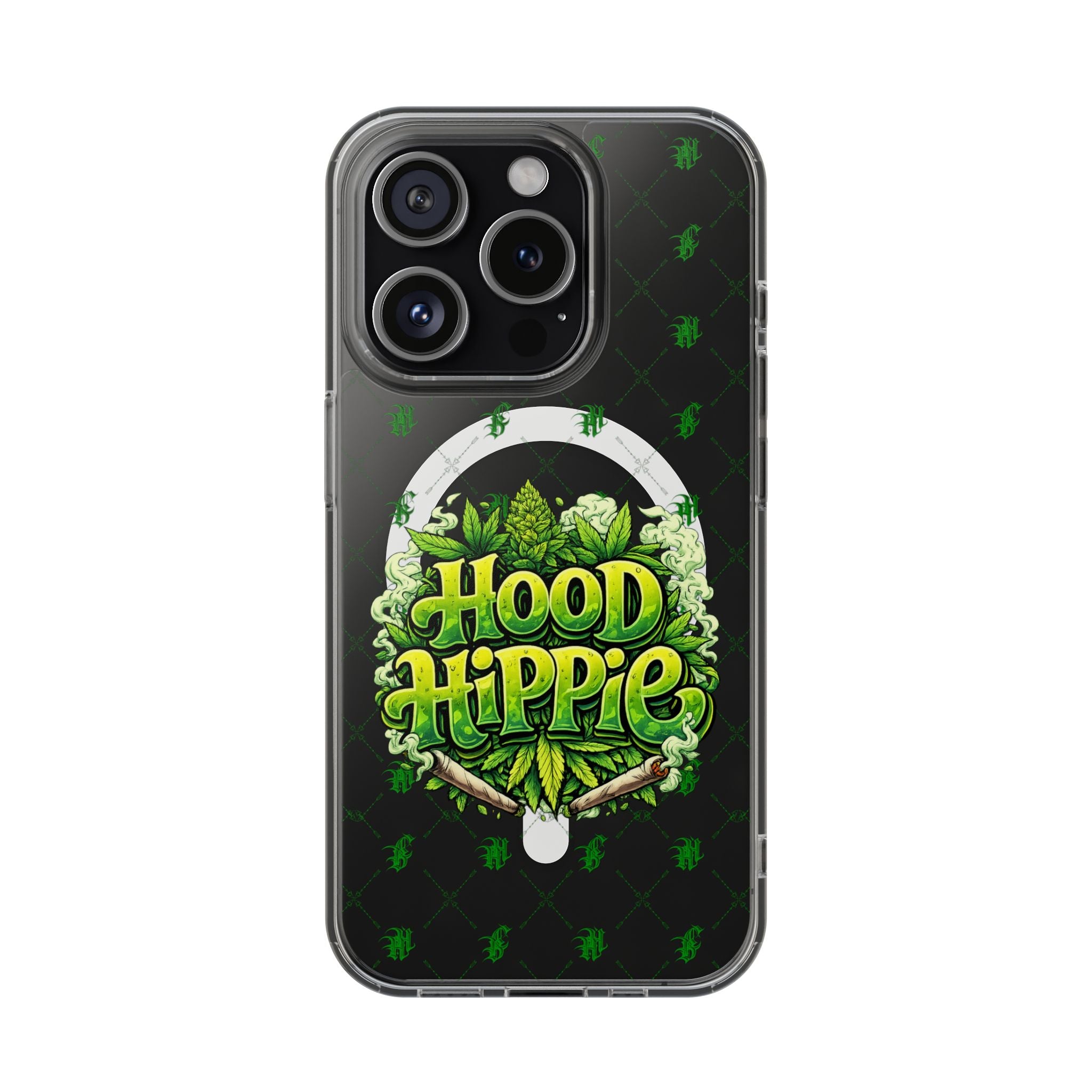 Clear Magnetic Phone Case — 'Hood Hippie' Green Cannabis Graphic