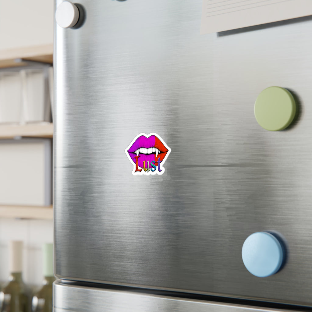Lust Vampire Fangs Kiss-Cut Vinyl Sticker — Colorful Lip Decal
