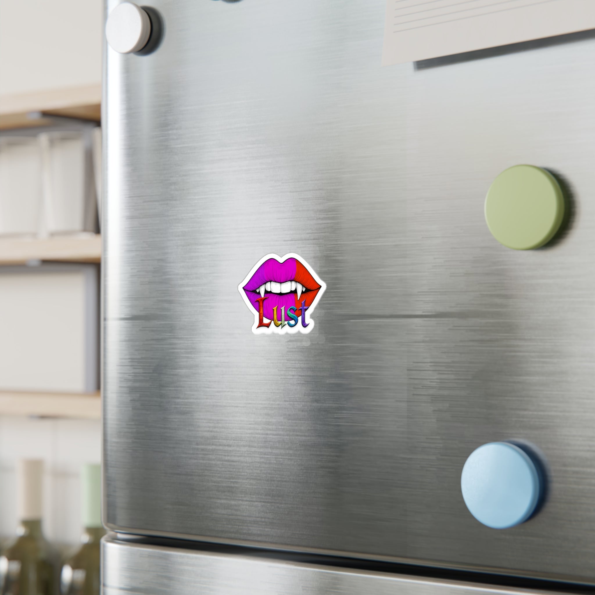 Lust Vampire Fangs Kiss-Cut Vinyl Sticker — Colorful Lip Decal