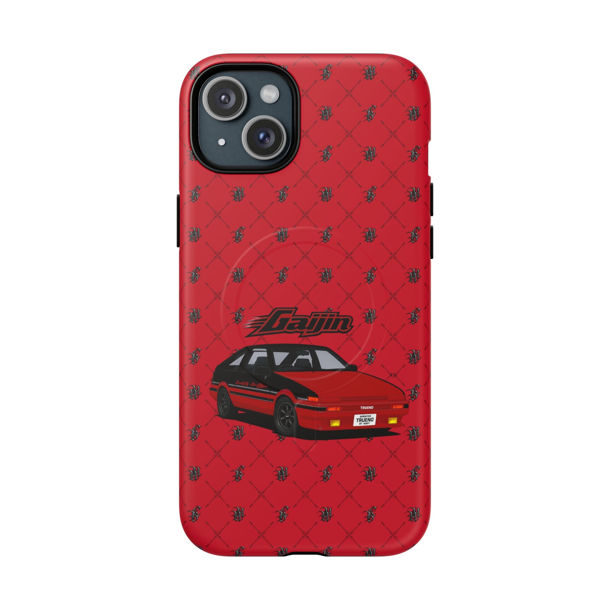Red JDM Drift Car Magnetic Phone Case — 'Gaijin' Retro Racing Design