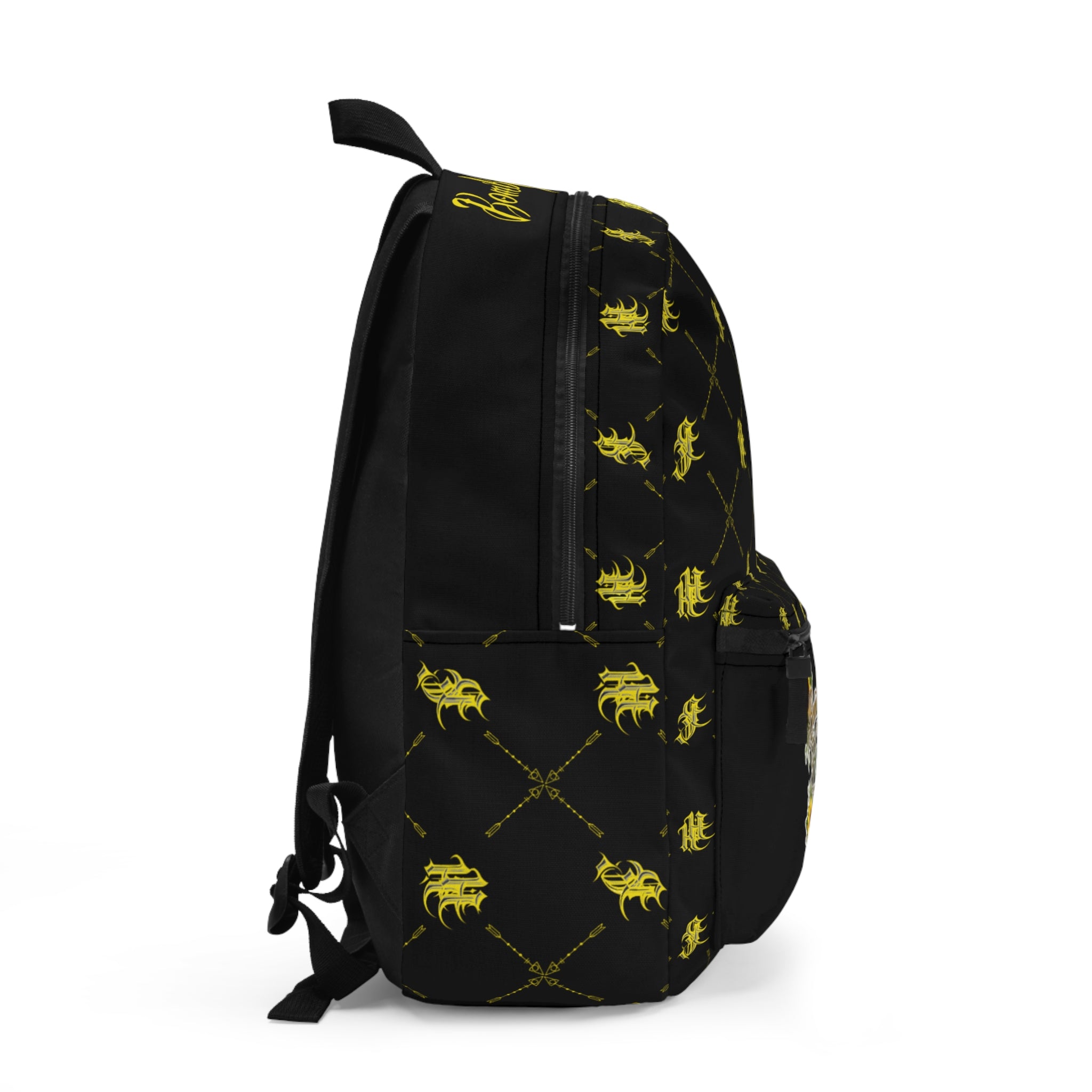 Bomb City Hood Hippie Sunflower Pattern Backpack (Black & Gold)