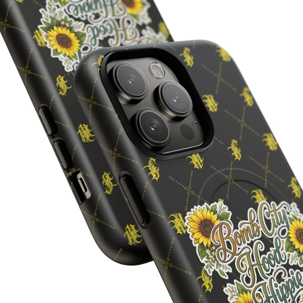 Tough Magnetic Phone Case — "Bomb City Hood Hippie" Sunflower Protective Cover