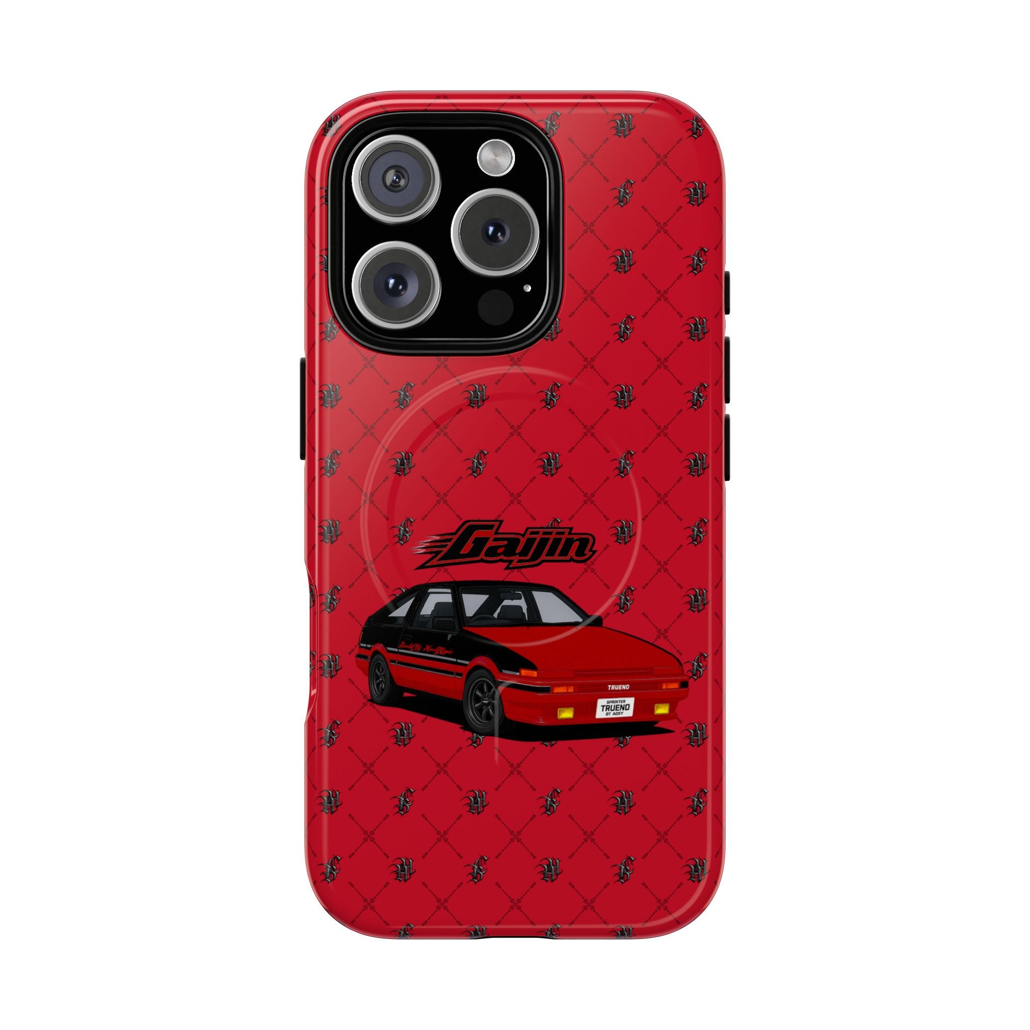 Red JDM Drift Car Magnetic Phone Case — 'Gaijin' Retro Racing Design