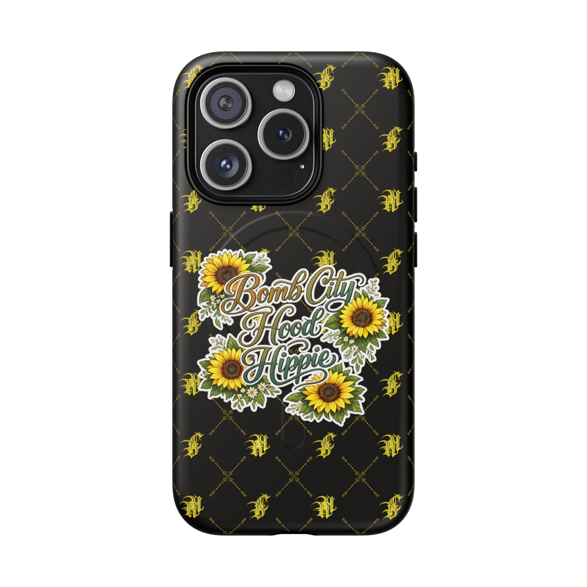 Tough Magnetic Phone Case — "Bomb City Hood Hippie" Sunflower Protective Cover