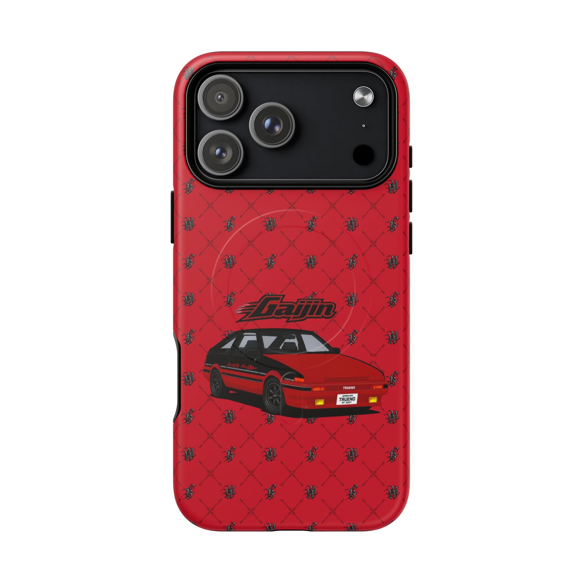 Red JDM Drift Car Magnetic Phone Case — 'Gaijin' Retro Racing Design