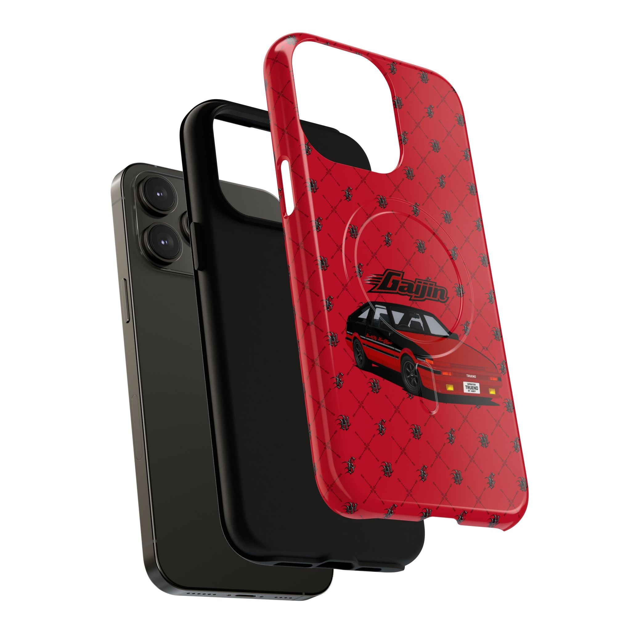 Red JDM Drift Car Magnetic Phone Case — 'Gaijin' Retro Racing Design
