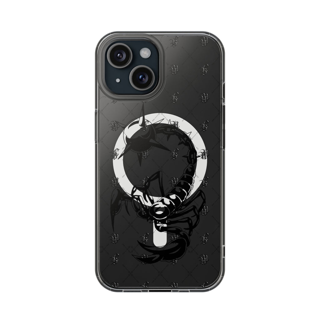 Clear Magnetic Phone Case — Monochrome Floral Ring Design