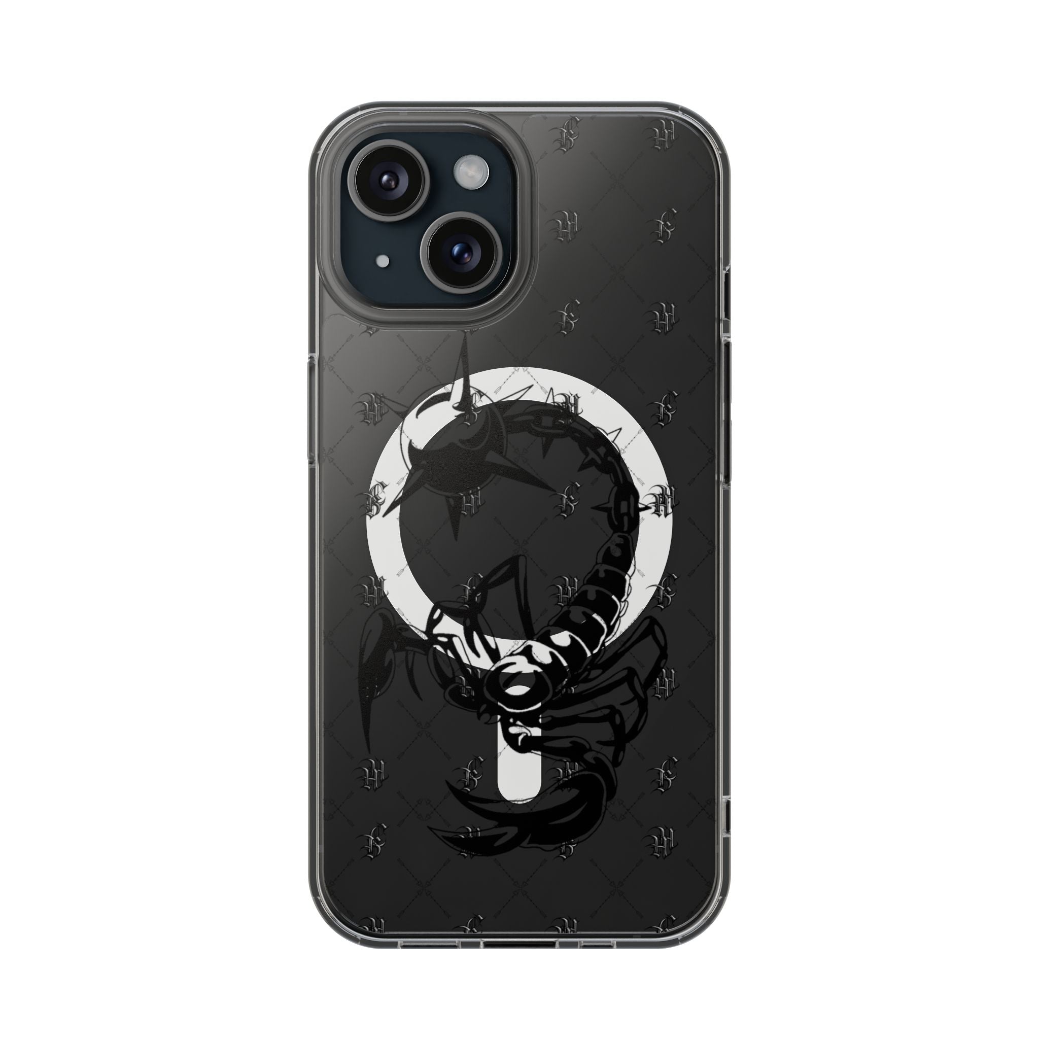 Clear Magnetic Phone Case — Monochrome Floral Ring Design