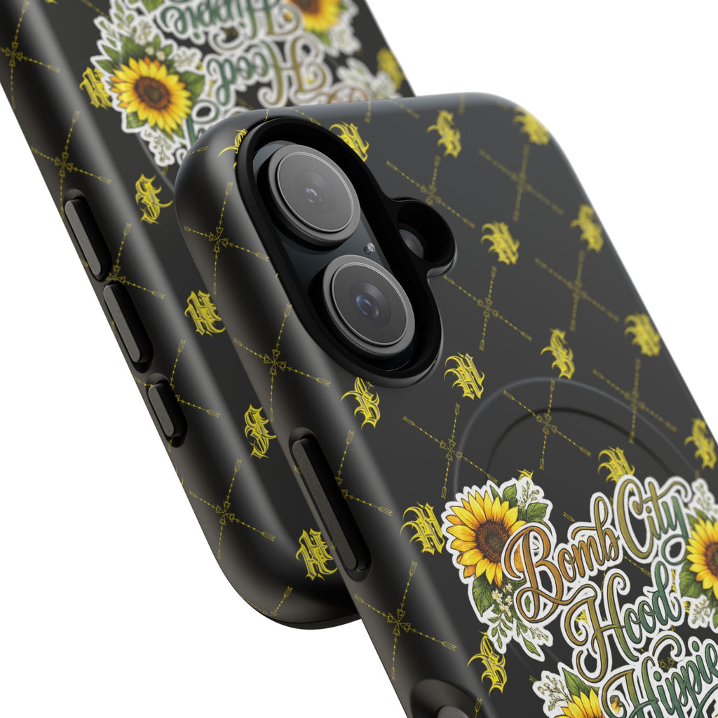 Tough Magnetic Phone Case — "Bomb City Hood Hippie" Sunflower Protective Cover