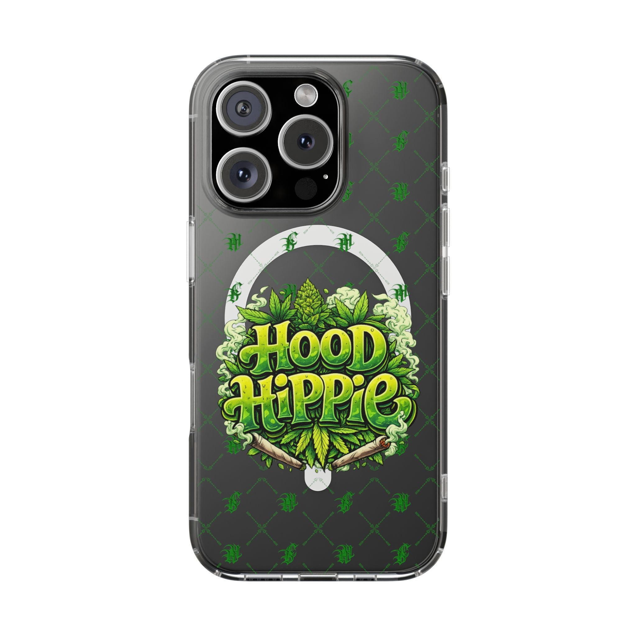 Clear Magnetic Phone Case — 'Hood Hippie' Green Cannabis Graphic