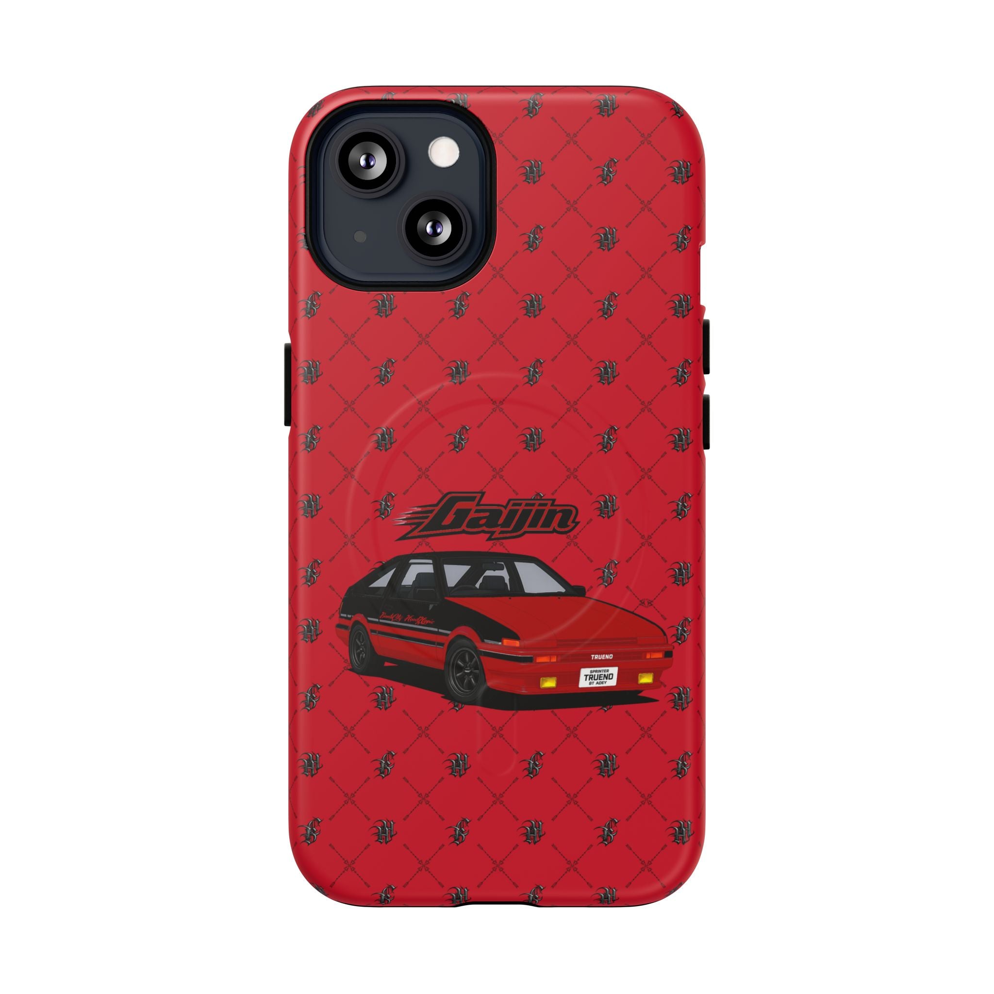 Red JDM Drift Car Magnetic Phone Case — 'Gaijin' Retro Racing Design