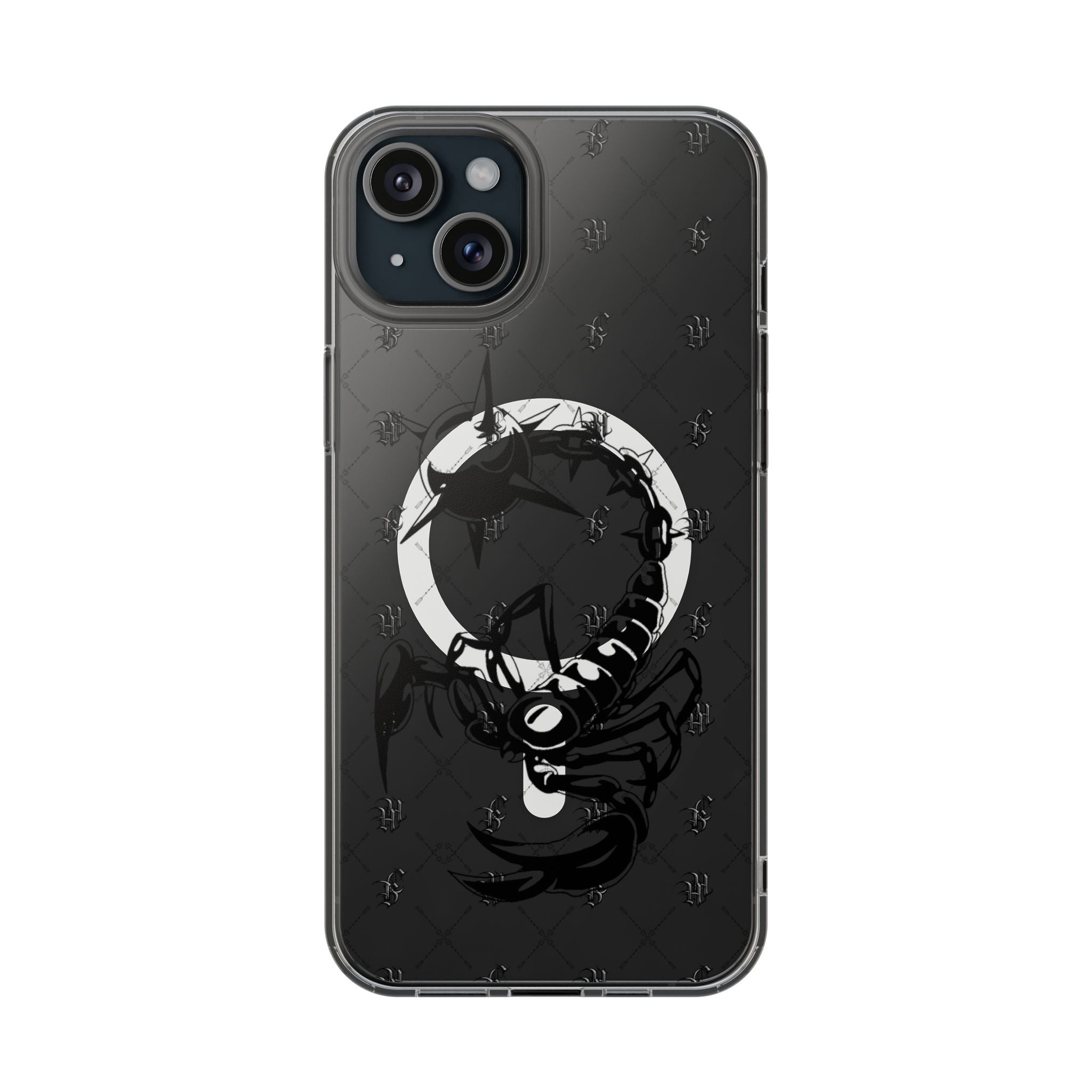 Clear Magnetic Phone Case — Monochrome Floral Ring Design