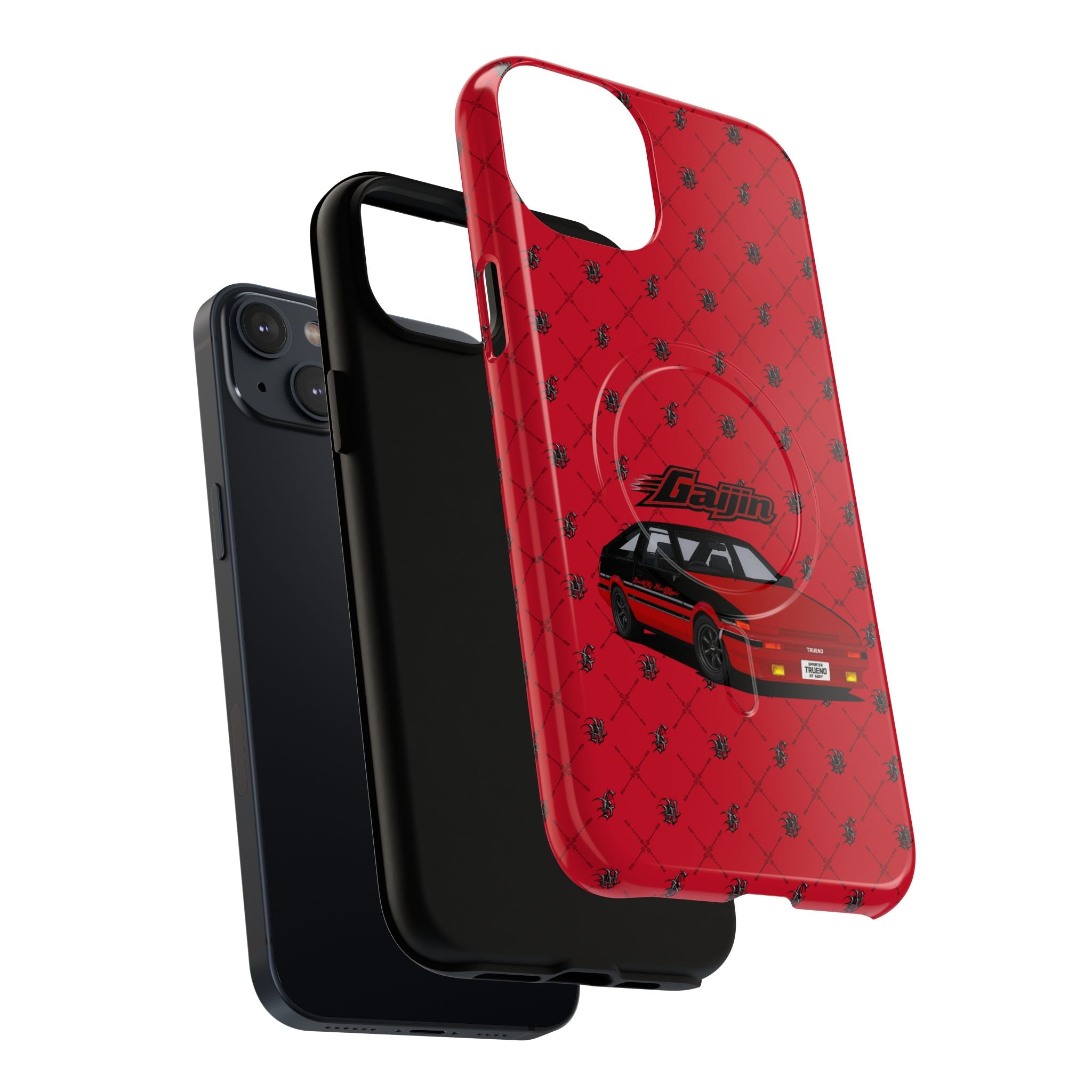Red JDM Drift Car Magnetic Phone Case — 'Gaijin' Retro Racing Design