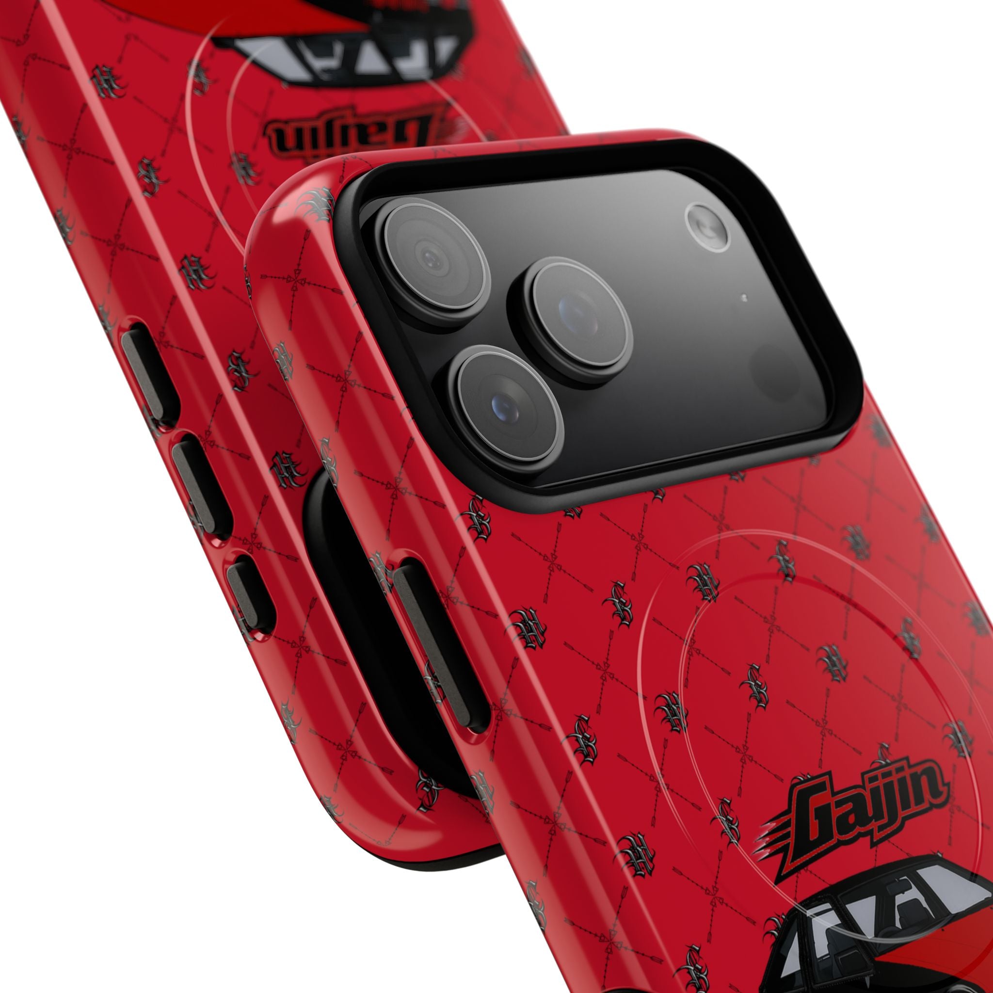 Red JDM Drift Car Magnetic Phone Case — 'Gaijin' Retro Racing Design