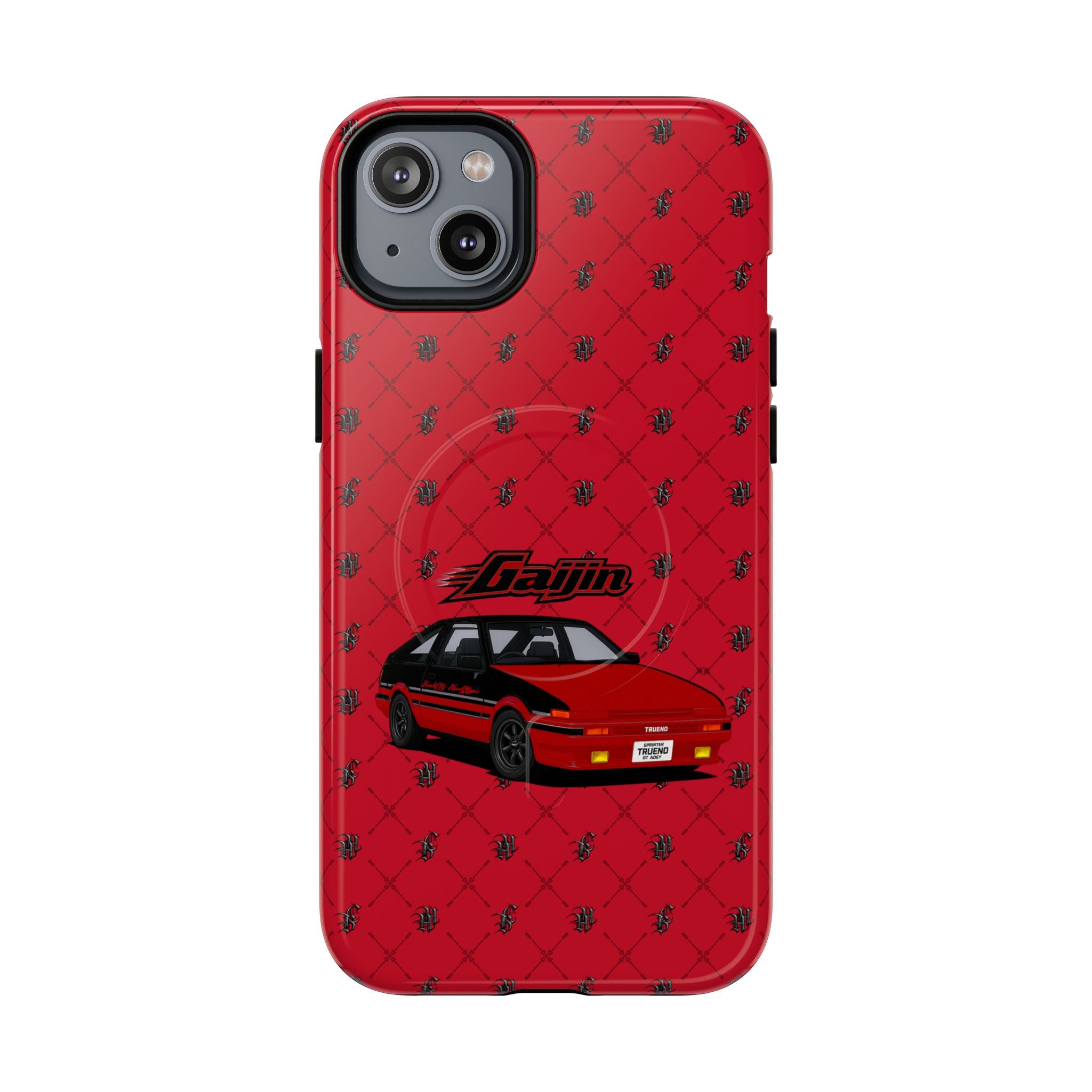 Red JDM Drift Car Magnetic Phone Case — 'Gaijin' Retro Racing Design