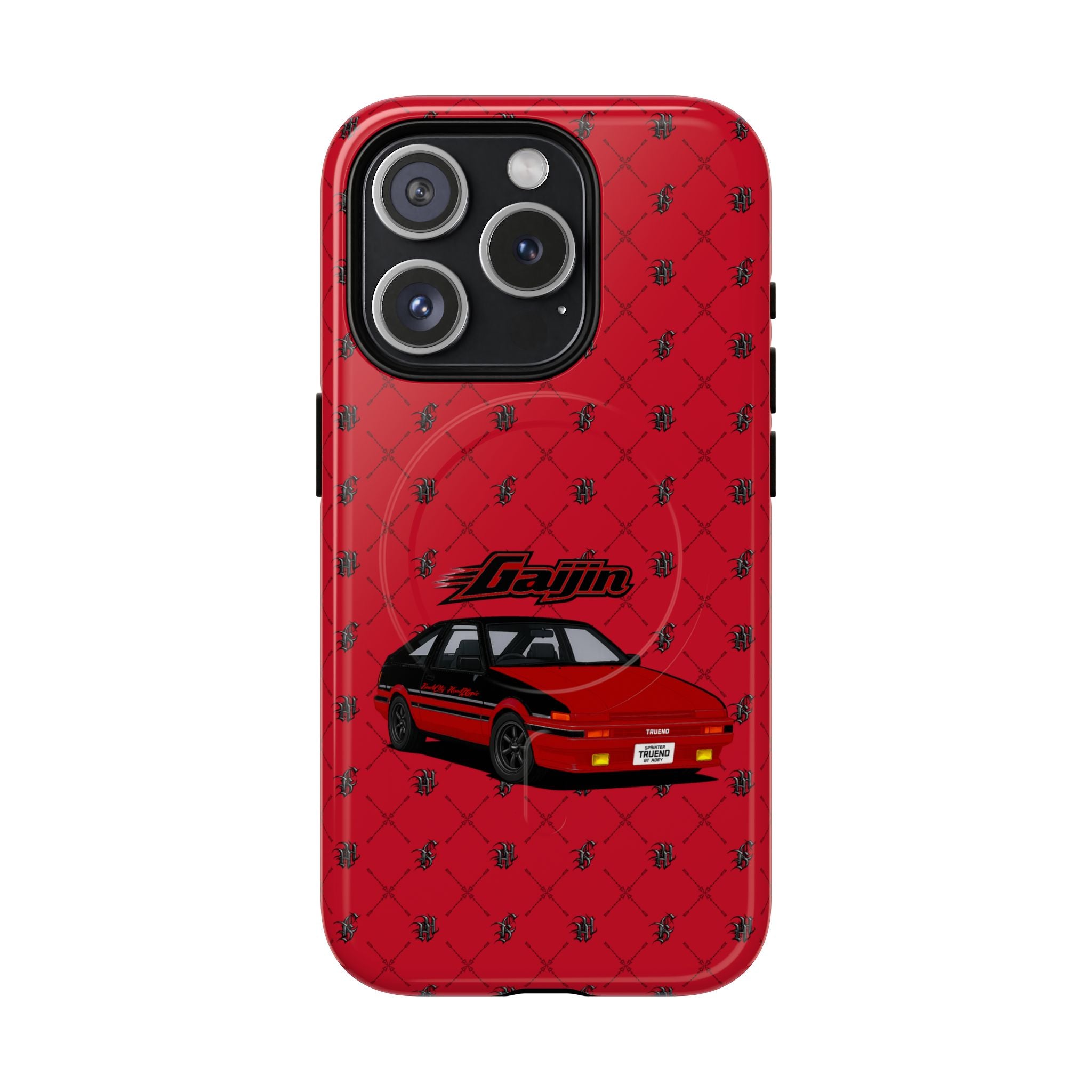 Red JDM Drift Car Magnetic Phone Case — 'Gaijin' Retro Racing Design