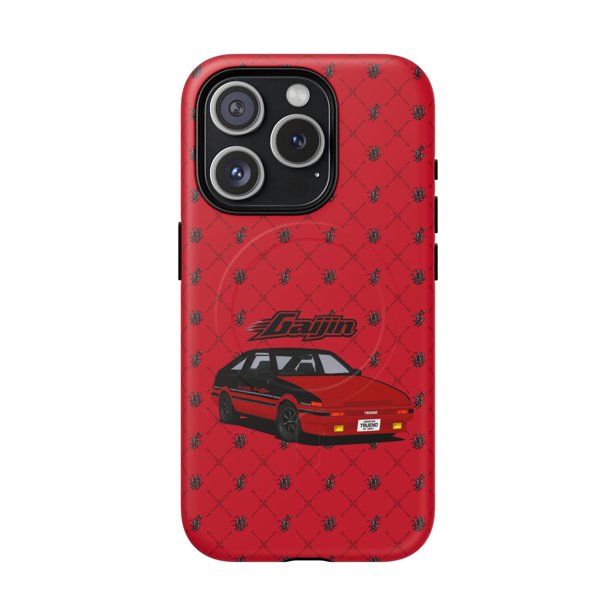 Red JDM Drift Car Magnetic Phone Case — 'Gaijin' Retro Racing Design