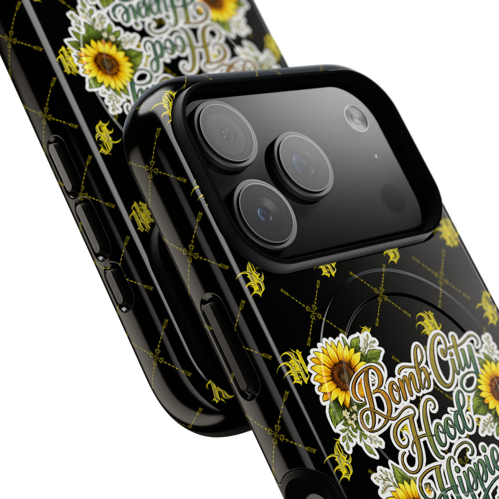 Tough Magnetic Phone Case — "Bomb City Hood Hippie" Sunflower Protective Cover
