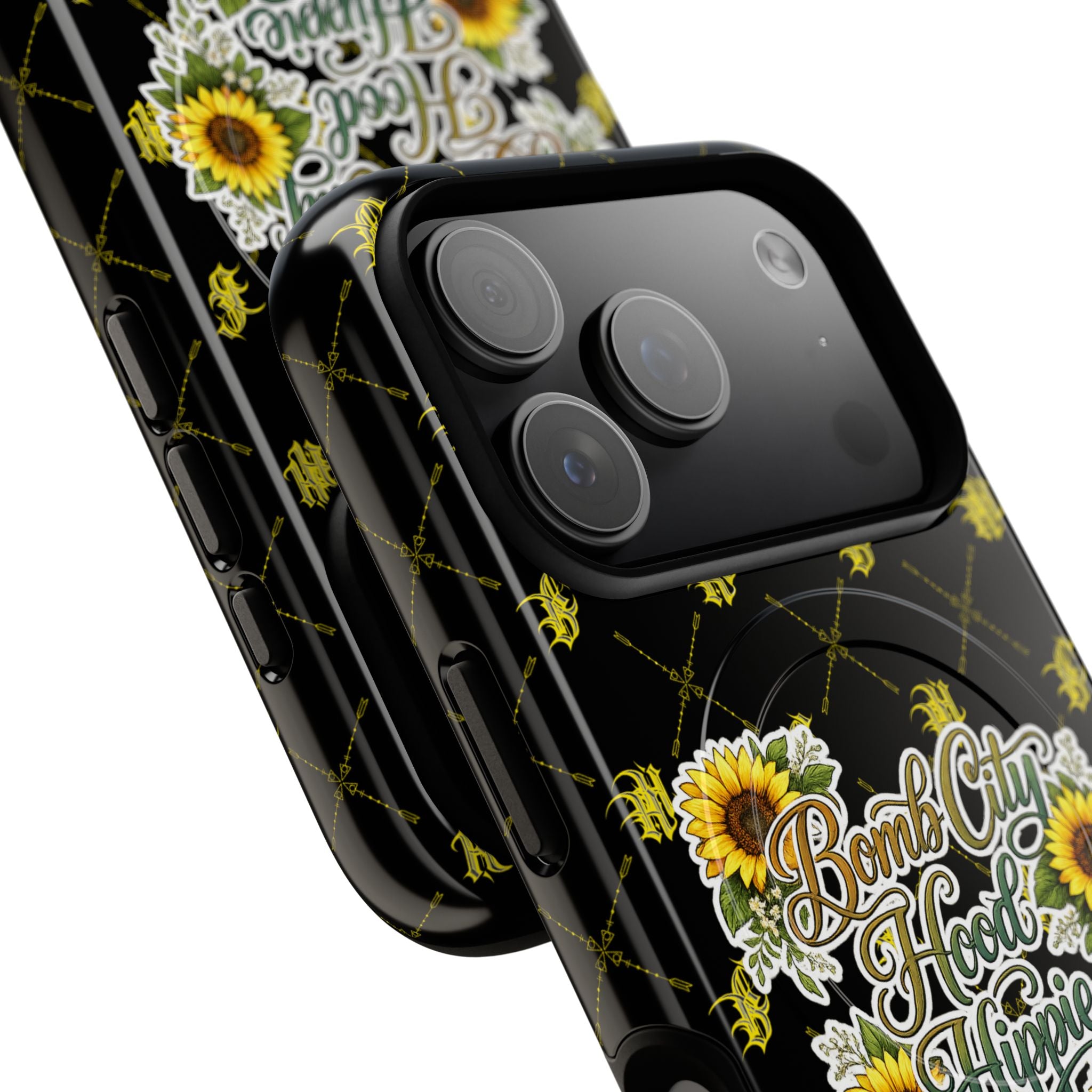 Tough Magnetic Phone Case — "Bomb City Hood Hippie" Sunflower Protective Cover