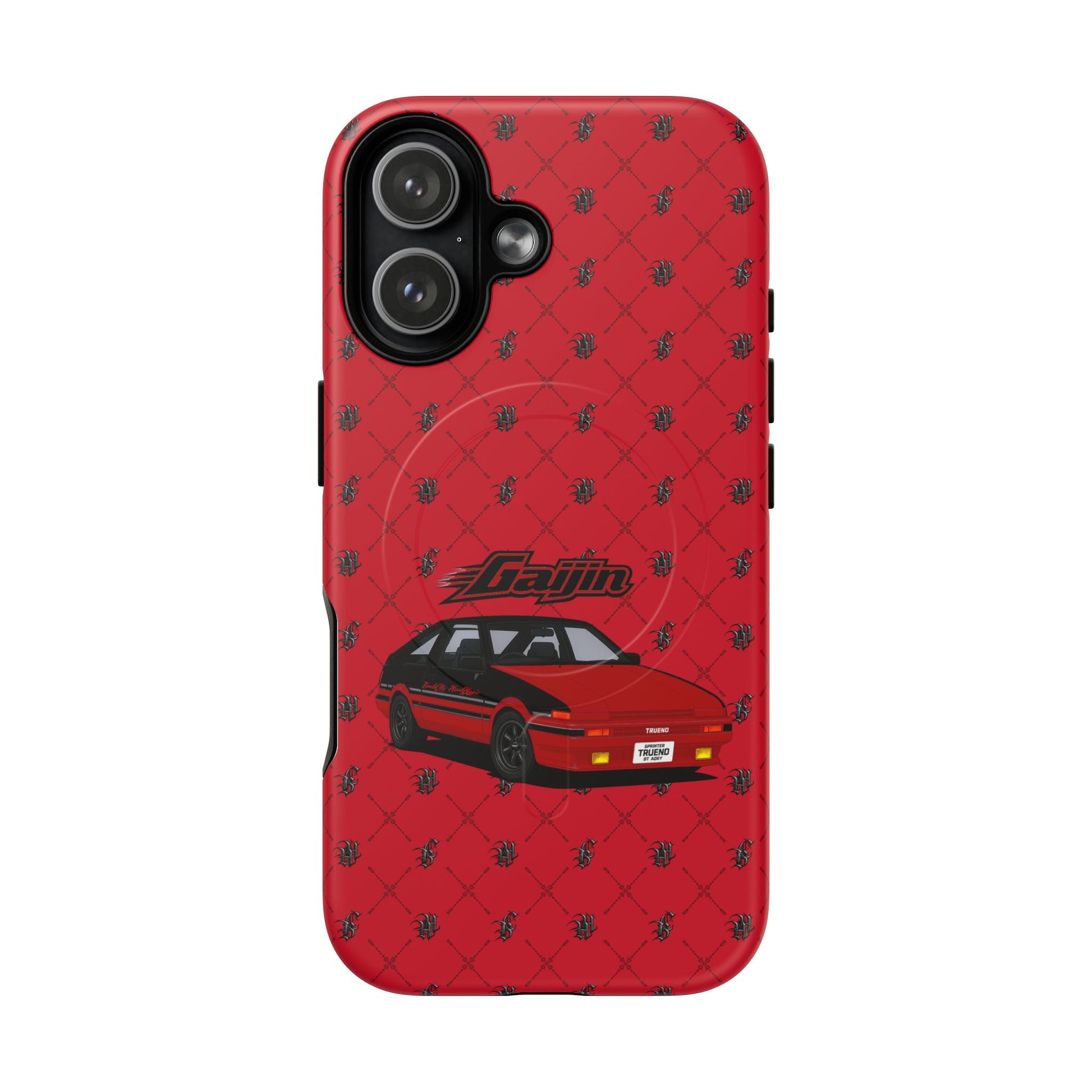 Red JDM Drift Car Magnetic Phone Case — 'Gaijin' Retro Racing Design