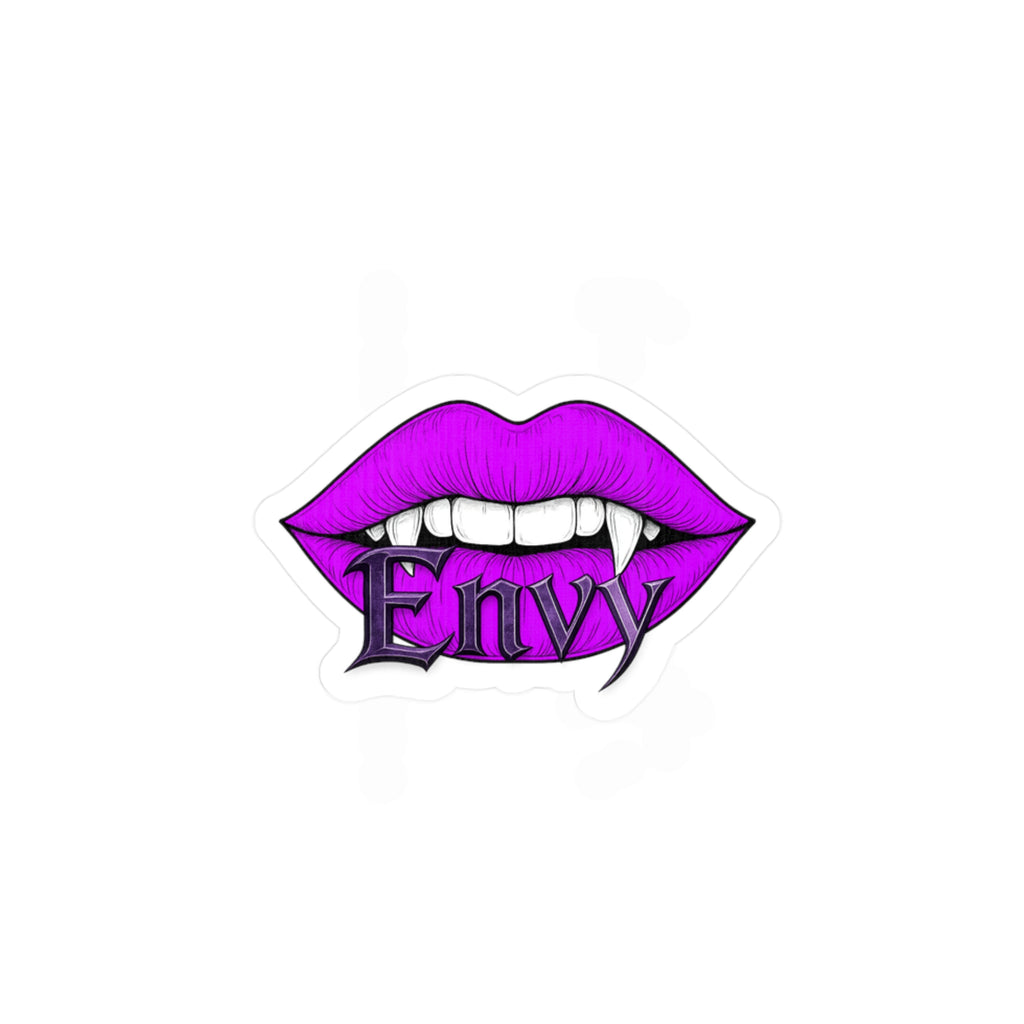 Envy Vampire Lips Kiss-Cut Vinyl Sticker — Purple Fang Decal for Laptops, Water Bottles & Windows