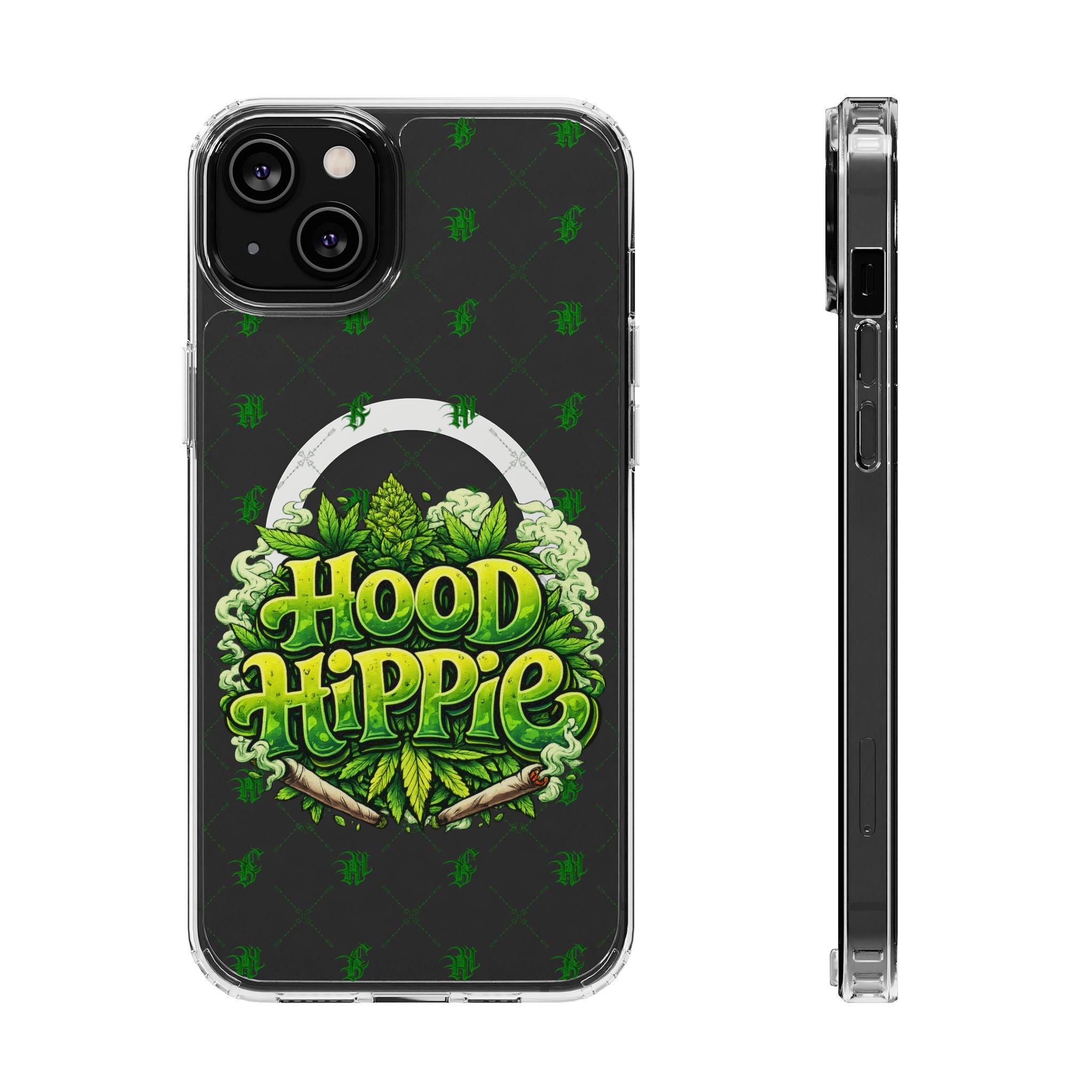 Clear Magnetic Phone Case — 'Hood Hippie' Green Cannabis Graphic