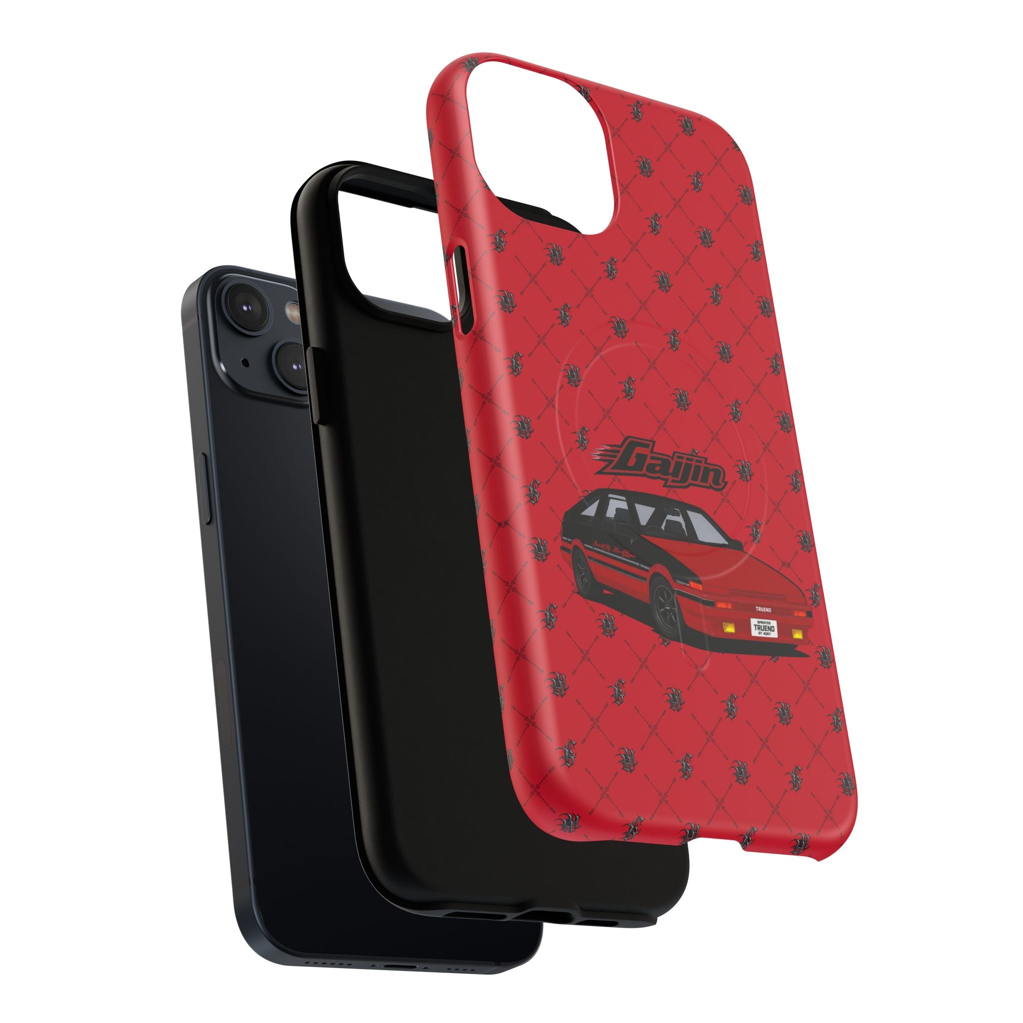 Red JDM Drift Car Magnetic Phone Case — 'Gaijin' Retro Racing Design