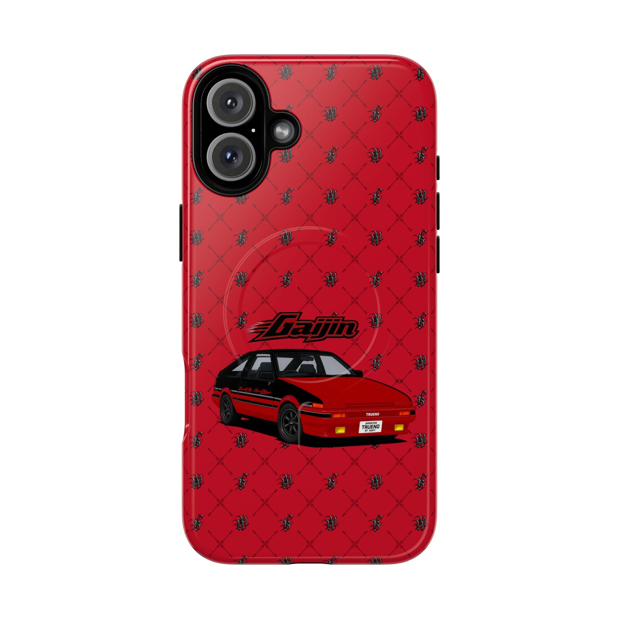 Red JDM Drift Car Magnetic Phone Case — 'Gaijin' Retro Racing Design