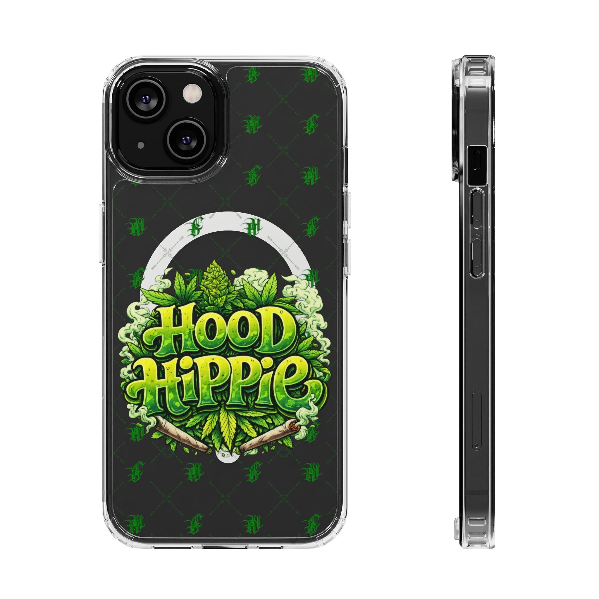 Clear Magnetic Phone Case — 'Hood Hippie' Green Cannabis Graphic