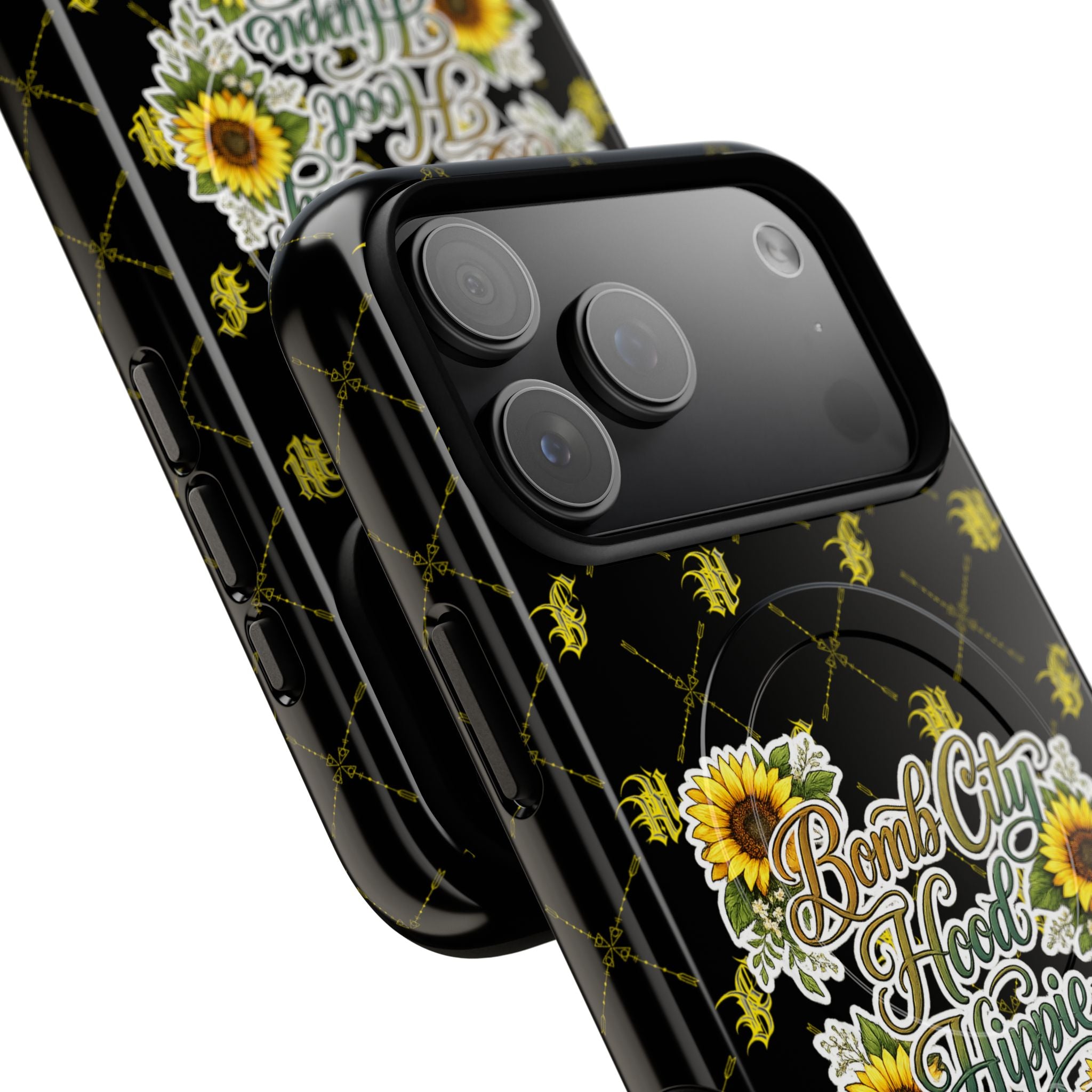 Tough Magnetic Phone Case — "Bomb City Hood Hippie" Sunflower Protective Cover