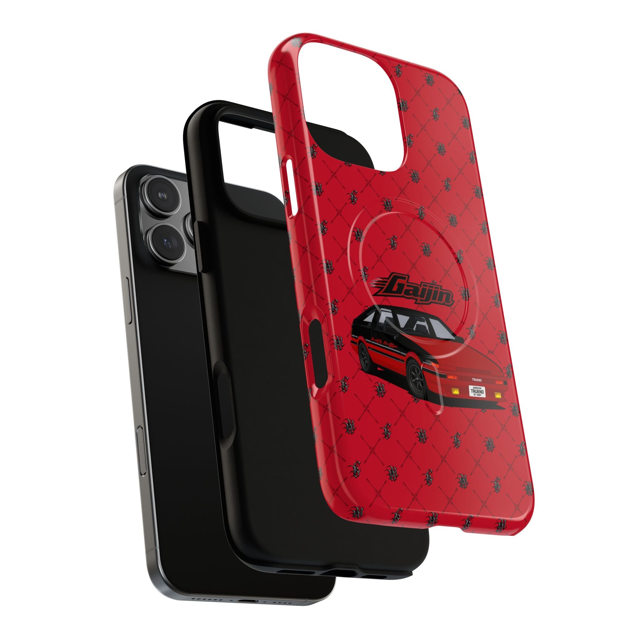 Red JDM Drift Car Magnetic Phone Case — 'Gaijin' Retro Racing Design