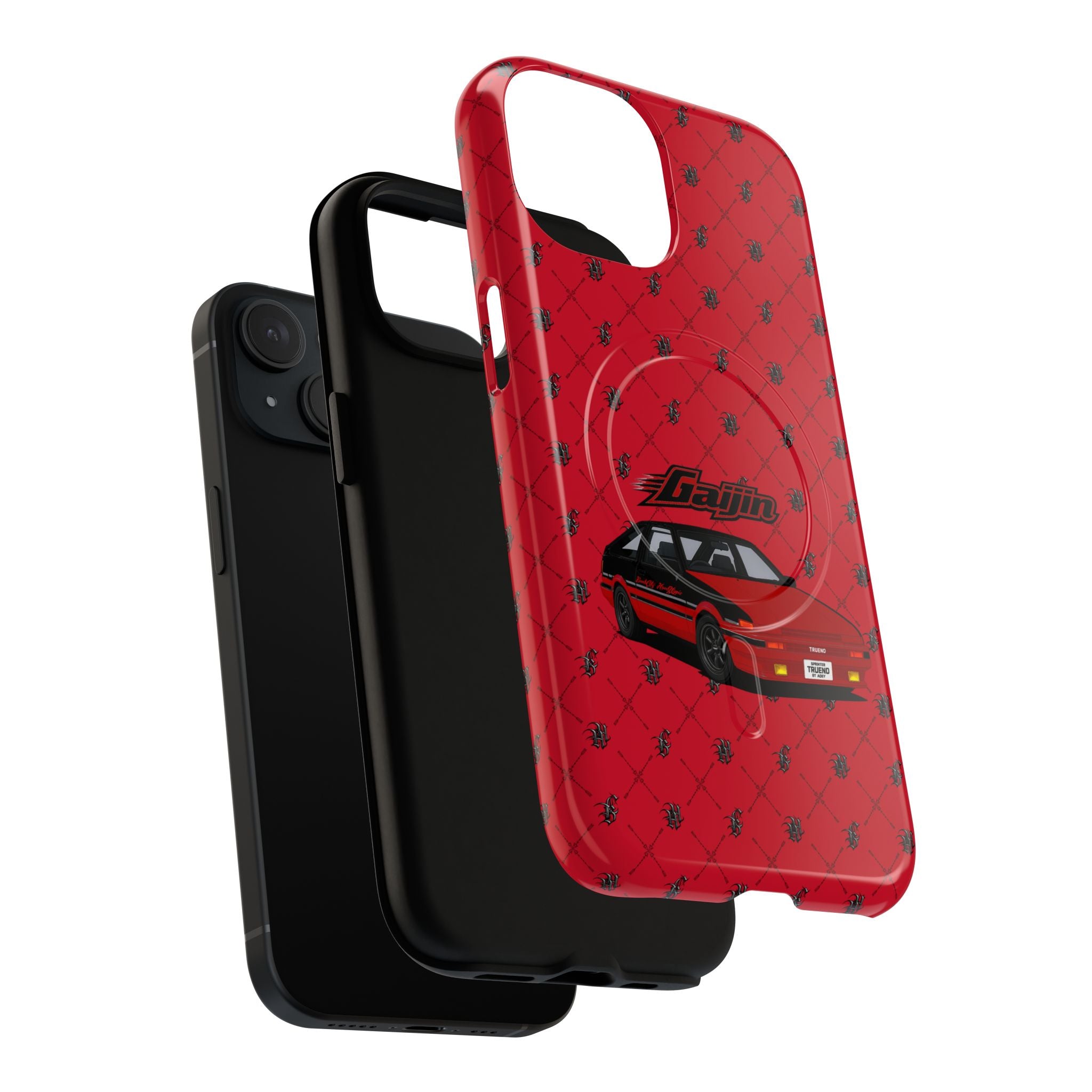 Red JDM Drift Car Magnetic Phone Case — 'Gaijin' Retro Racing Design