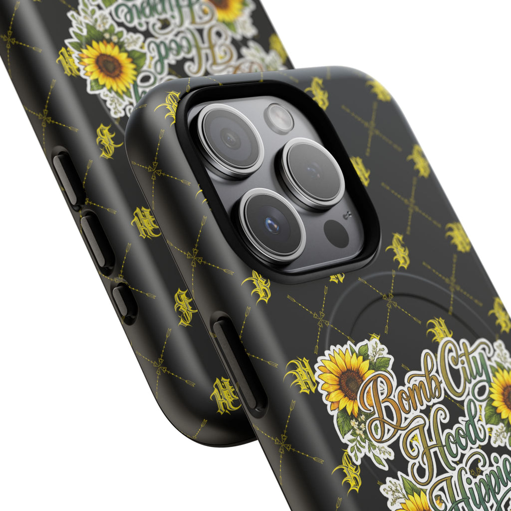Tough Magnetic Phone Case — "Bomb City Hood Hippie" Sunflower Protective Cover