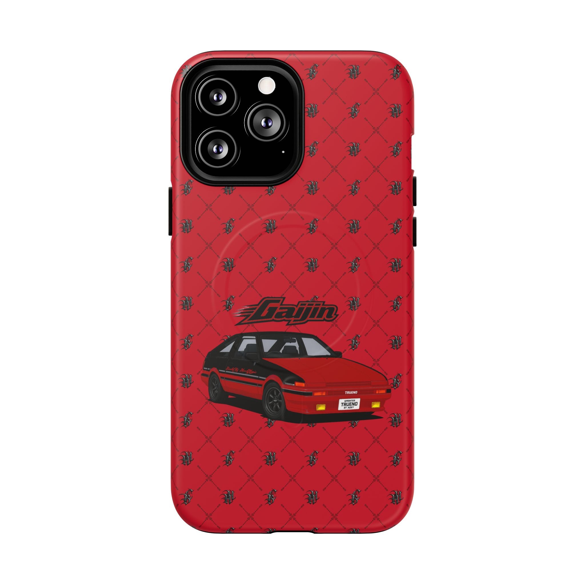 Red JDM Drift Car Magnetic Phone Case — 'Gaijin' Retro Racing Design