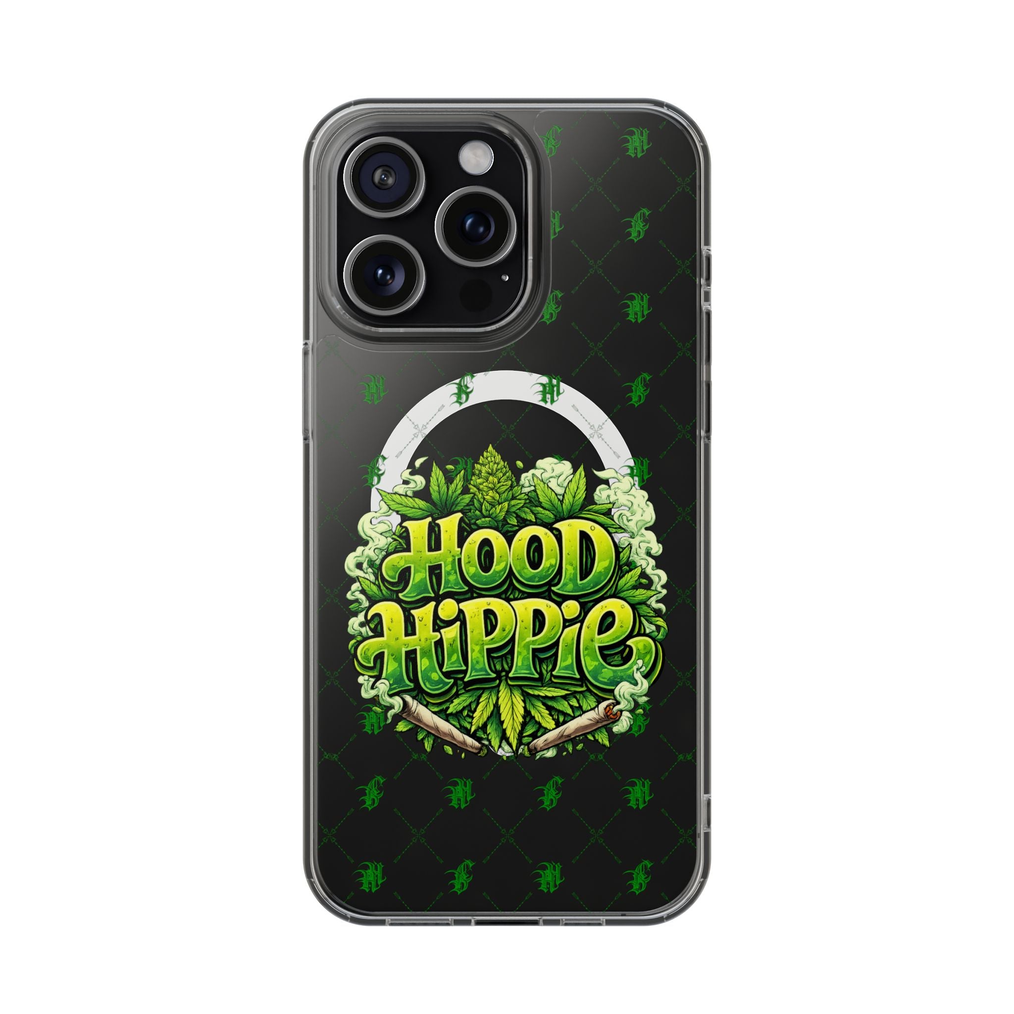 Clear Magnetic Phone Case — 'Hood Hippie' Green Cannabis Graphic