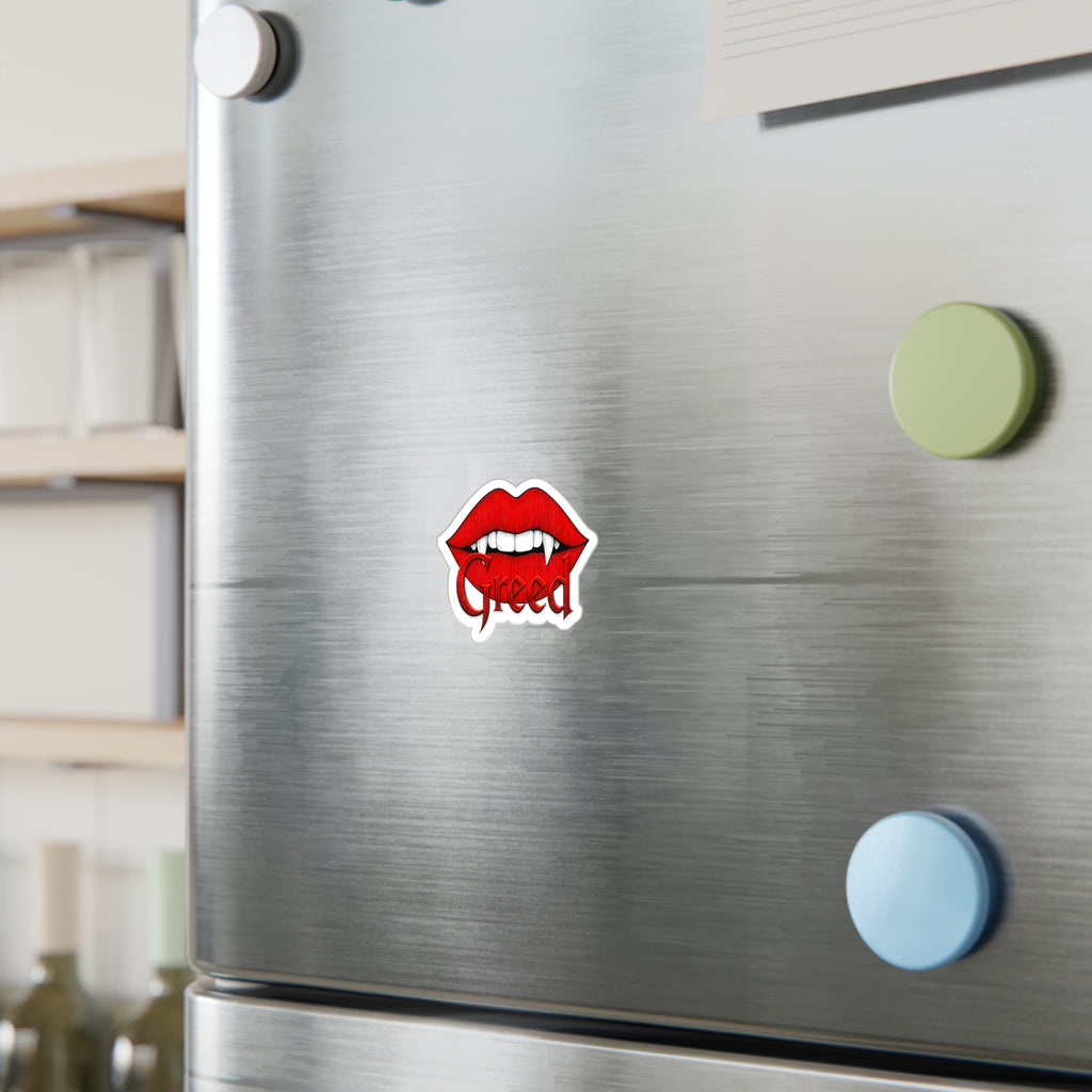 Vampire Lips 'Greed' Kiss-Cut Vinyl Sticker — Red Fanged Lip Decal