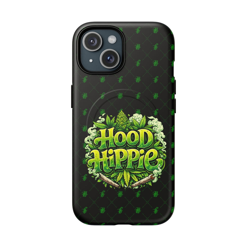 Phone Case — 'Hood Hippie' Magnetic Tough Case with Green Cannabis Design