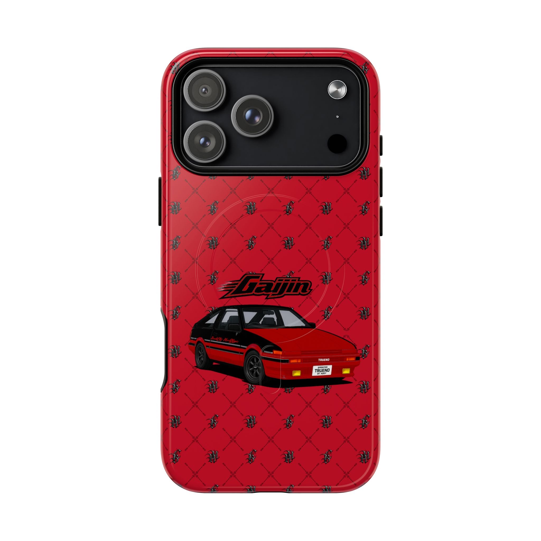 Red JDM Drift Car Magnetic Phone Case — 'Gaijin' Retro Racing Design