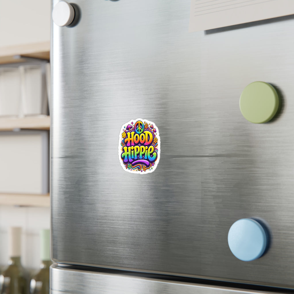Hood Hippie Kiss-Cut Vinyl Sticker — Colorful Peace Sign Decal