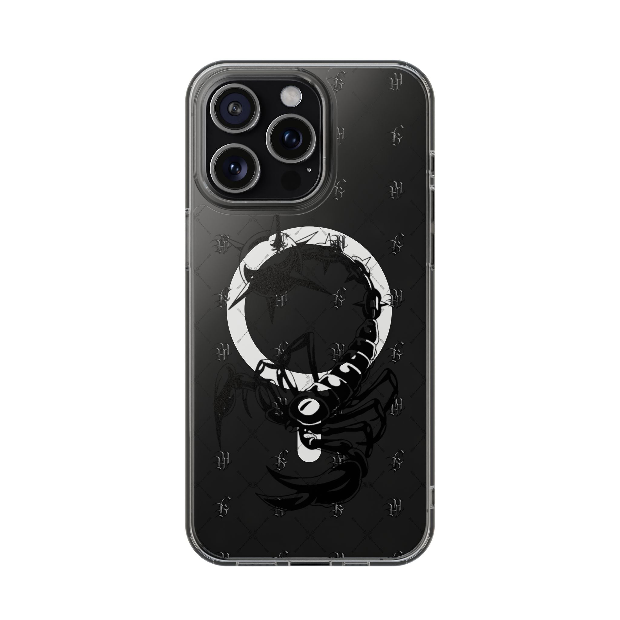 Clear Magnetic Phone Case — Monochrome Floral Ring Design