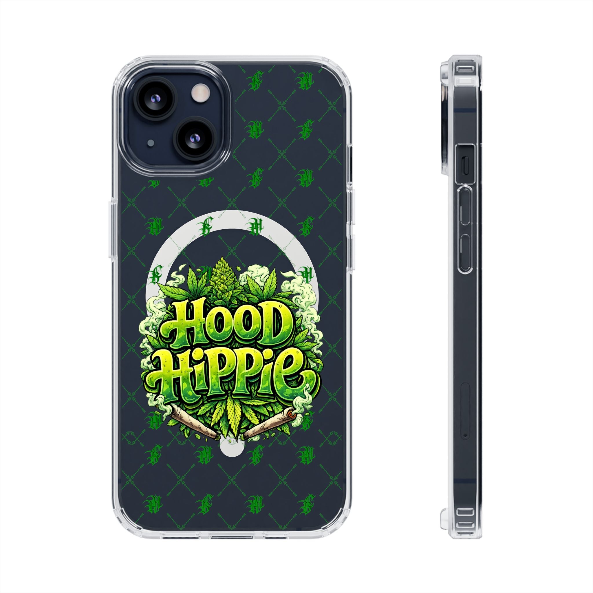 Clear Magnetic Phone Case — 'Hood Hippie' Green Cannabis Graphic