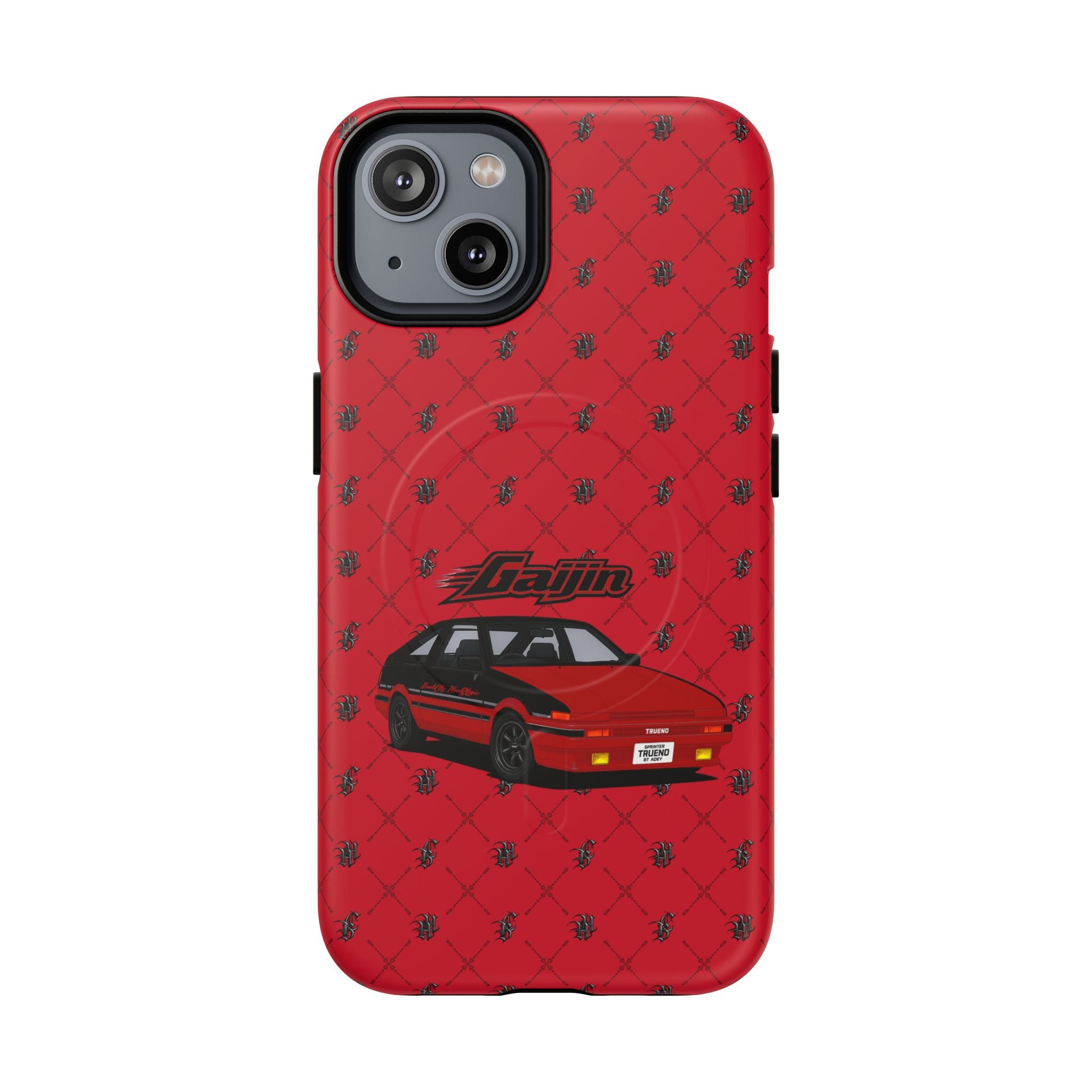 Red JDM Drift Car Magnetic Phone Case — 'Gaijin' Retro Racing Design