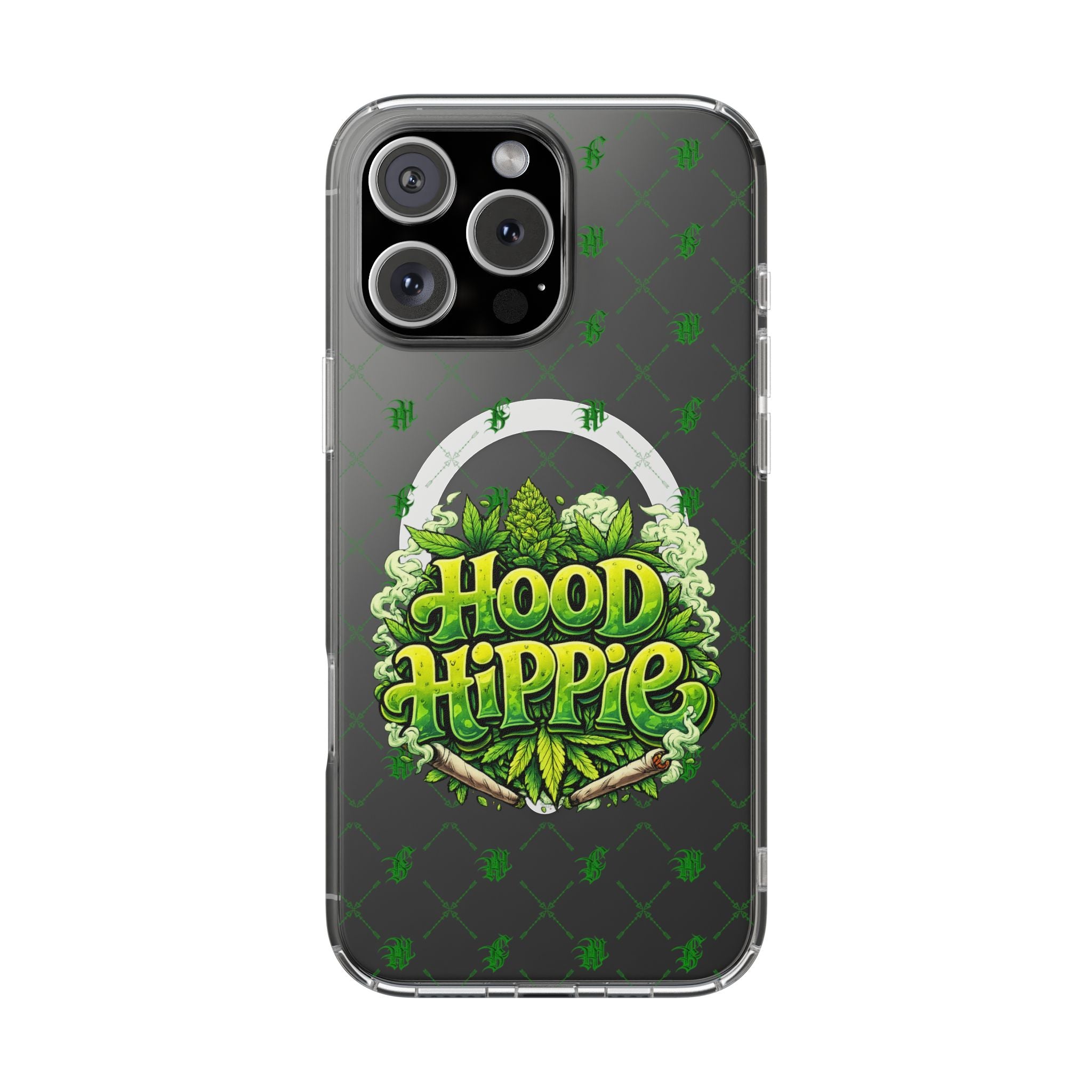 Clear Magnetic Phone Case — 'Hood Hippie' Green Cannabis Graphic