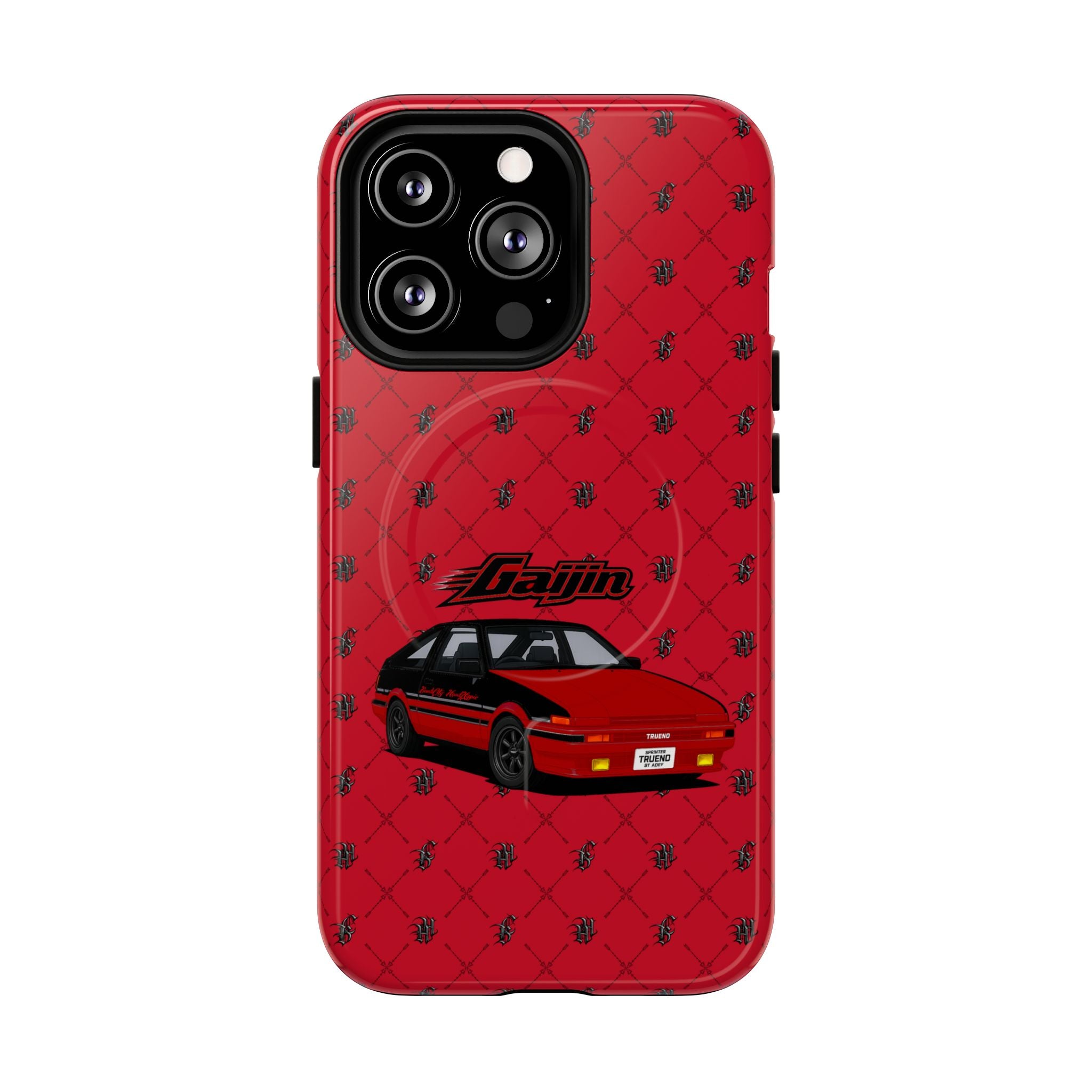 Red JDM Drift Car Magnetic Phone Case — 'Gaijin' Retro Racing Design