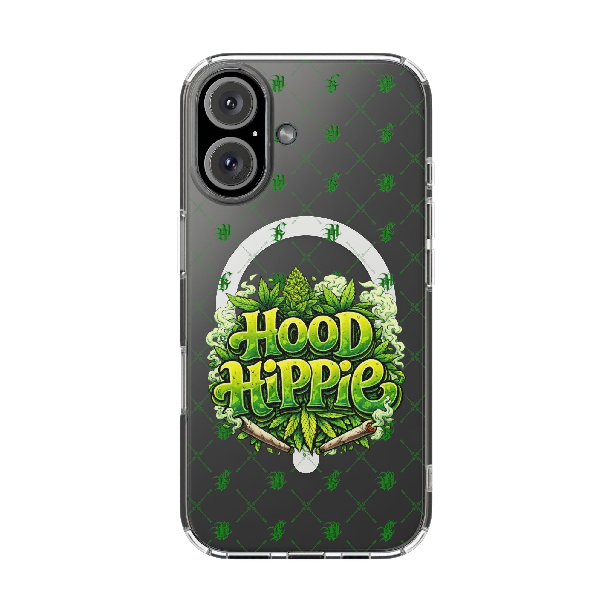 Clear Magnetic Phone Case — 'Hood Hippie' Green Cannabis Graphic