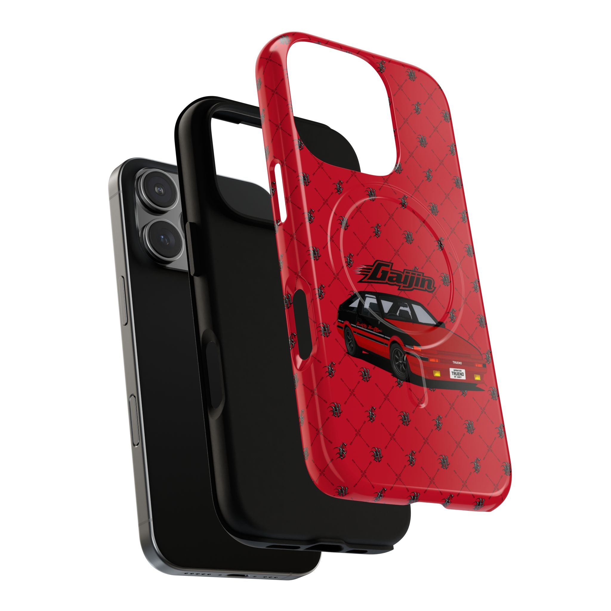 Red JDM Drift Car Magnetic Phone Case — 'Gaijin' Retro Racing Design
