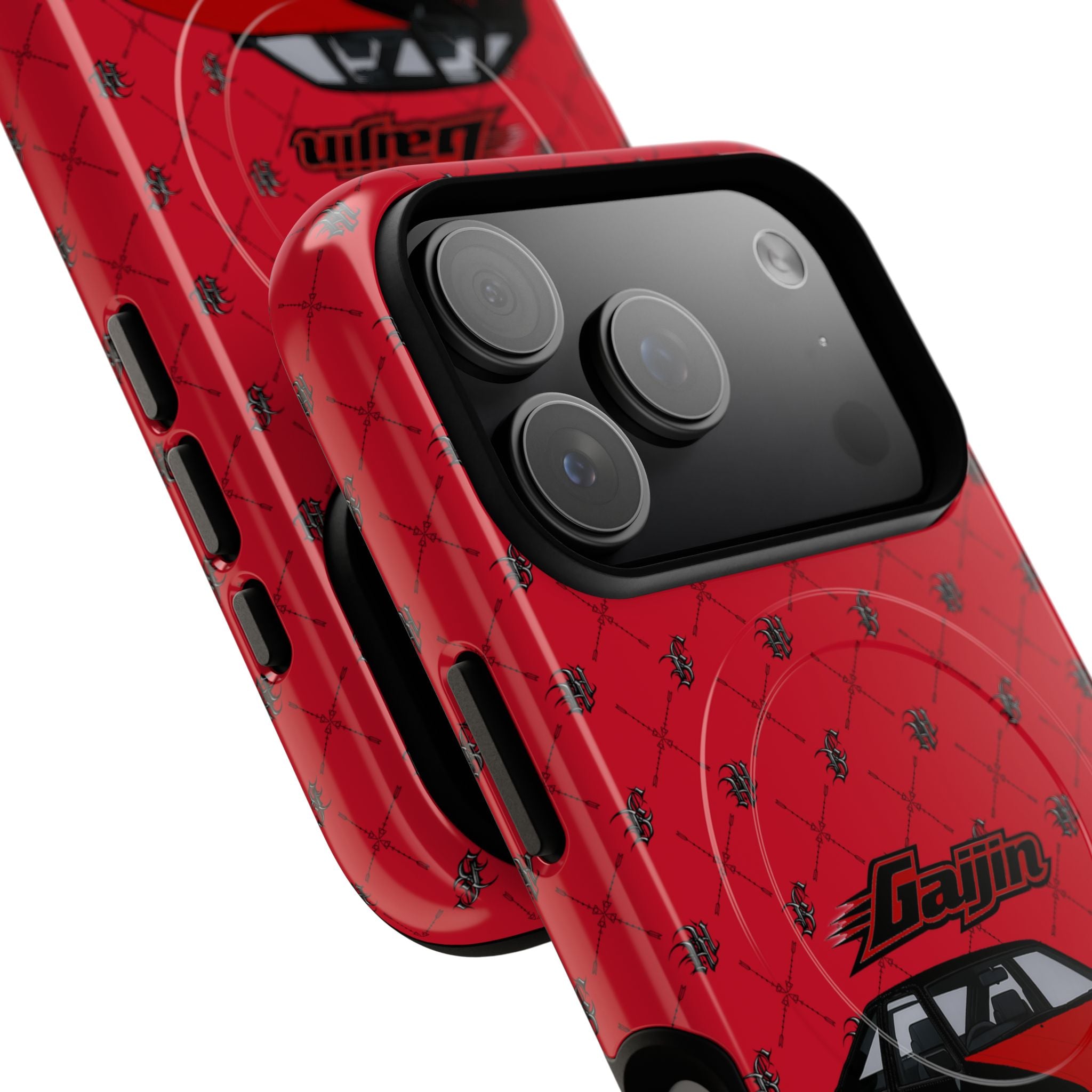 Red JDM Drift Car Magnetic Phone Case — 'Gaijin' Retro Racing Design
